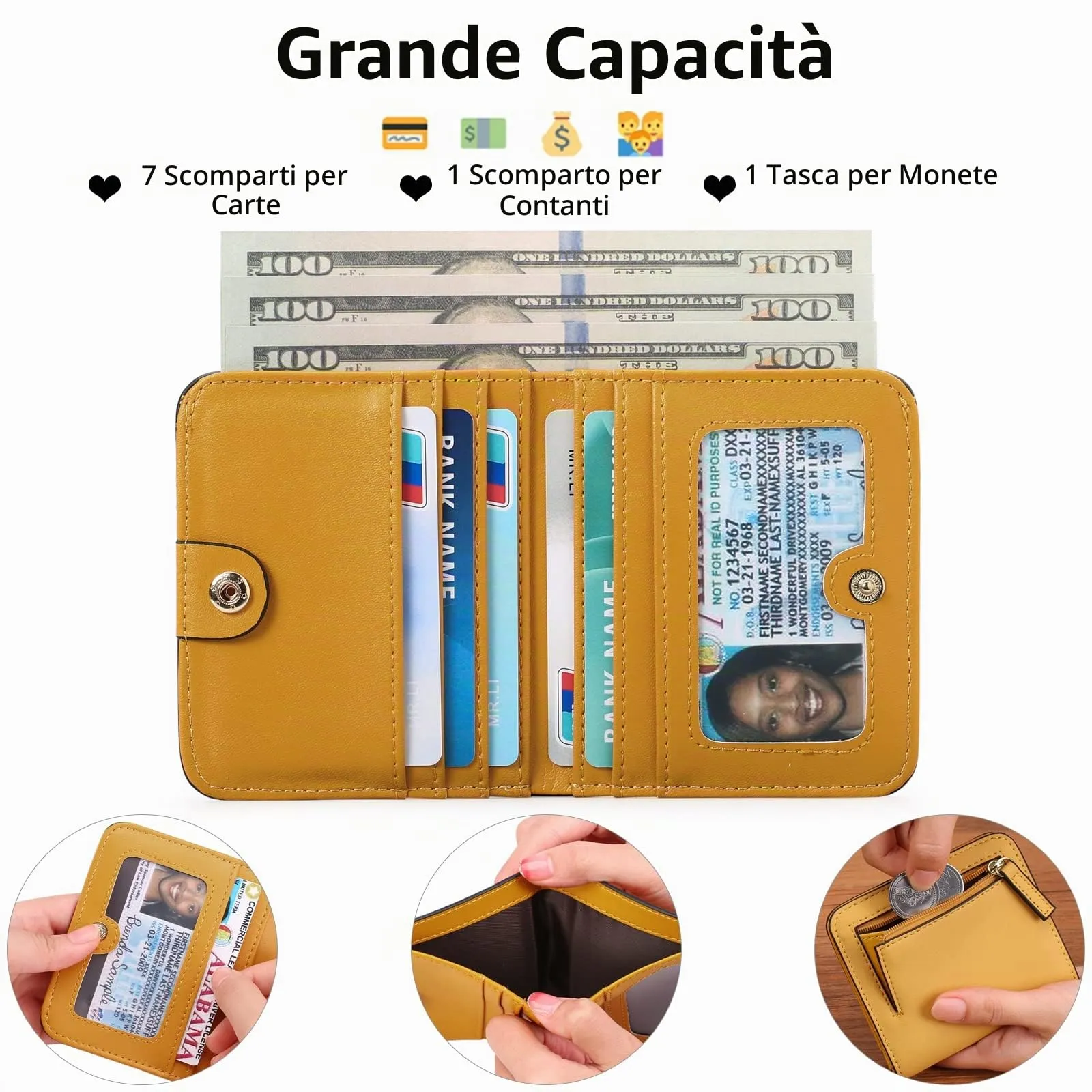 GAEKEAO Portafoglio da Donna in Pelle con Blocco RFID, 7 Scomparti per Carte, Finestra ID e Tasca con Cerniera - immagine 2