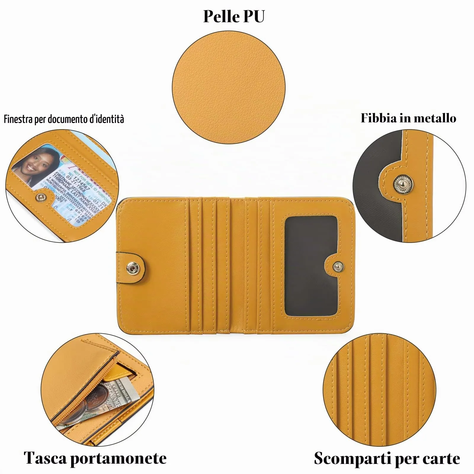 GAEKEAO Portafoglio da Donna in Pelle con Blocco RFID, 7 Scomparti per Carte, Finestra ID e Tasca con Cerniera - immagine 3