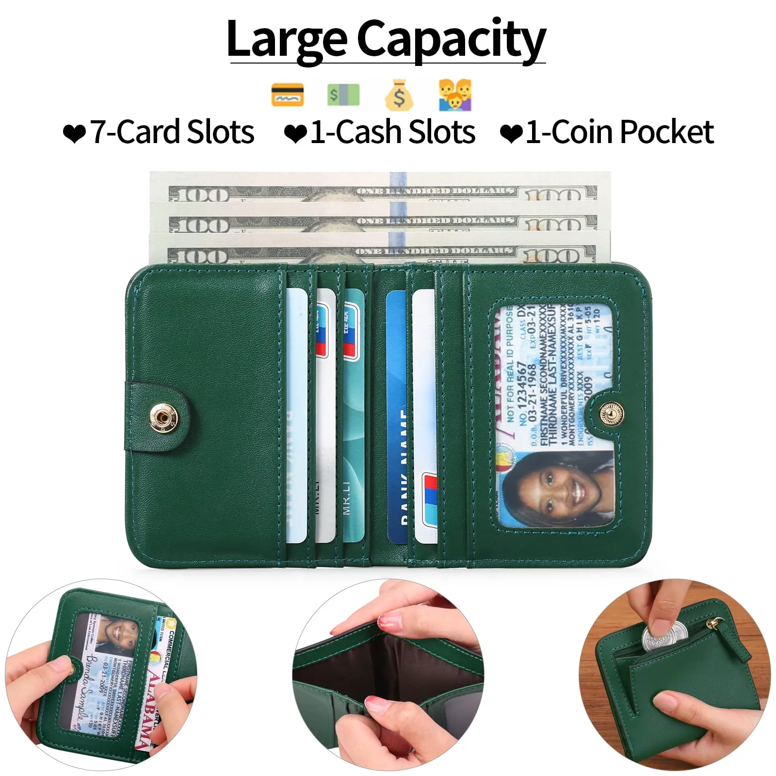 GAEKEAO Portafoglio da Donna in Pelle RFID, Piccolo Portafogli con Cerniera, 7 Scomparti per Carte e Finestra ID - immagine 2