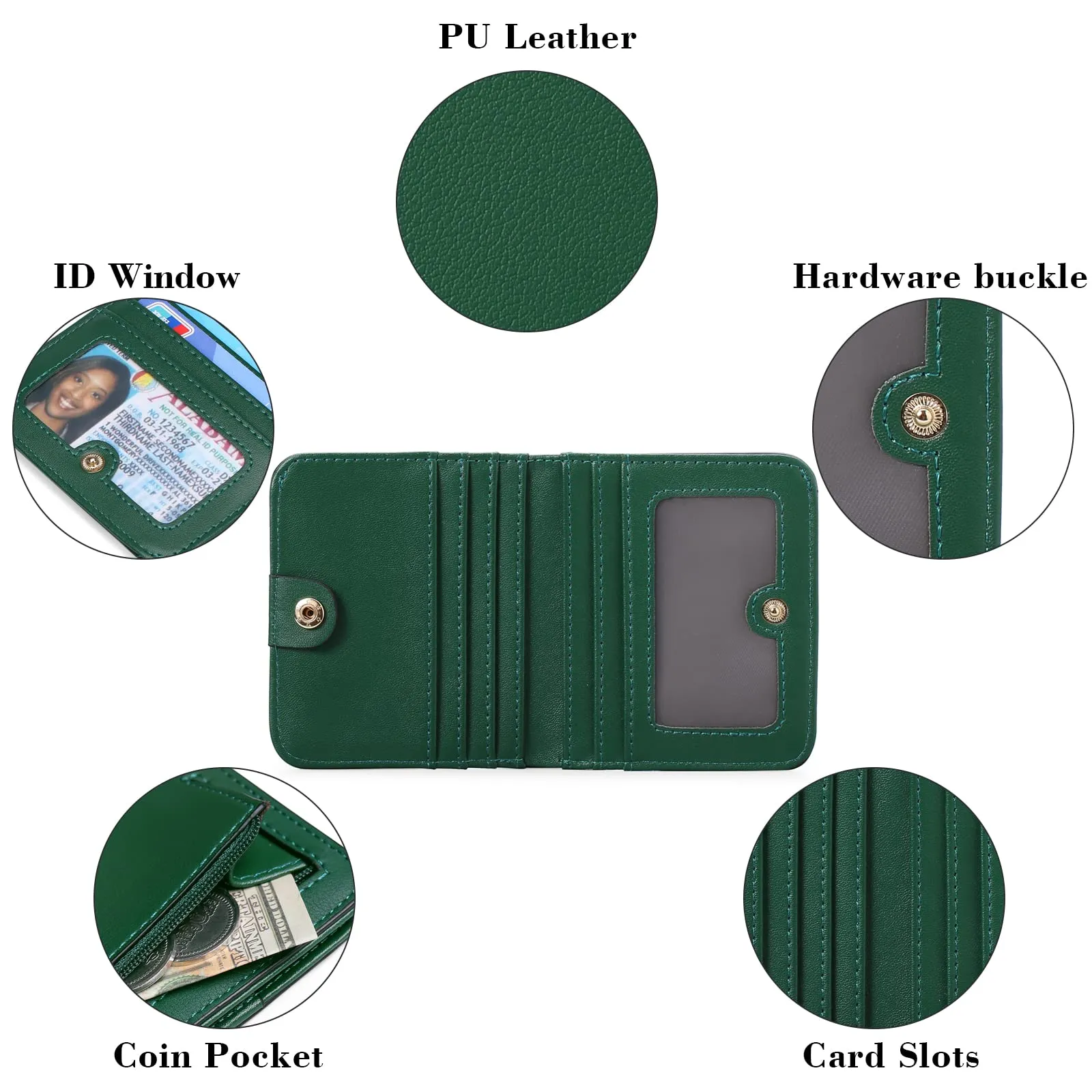 GAEKEAO Portafoglio da Donna in Pelle RFID, Piccolo Portafogli con Cerniera, 7 Scomparti per Carte e Finestra ID - immagine 3