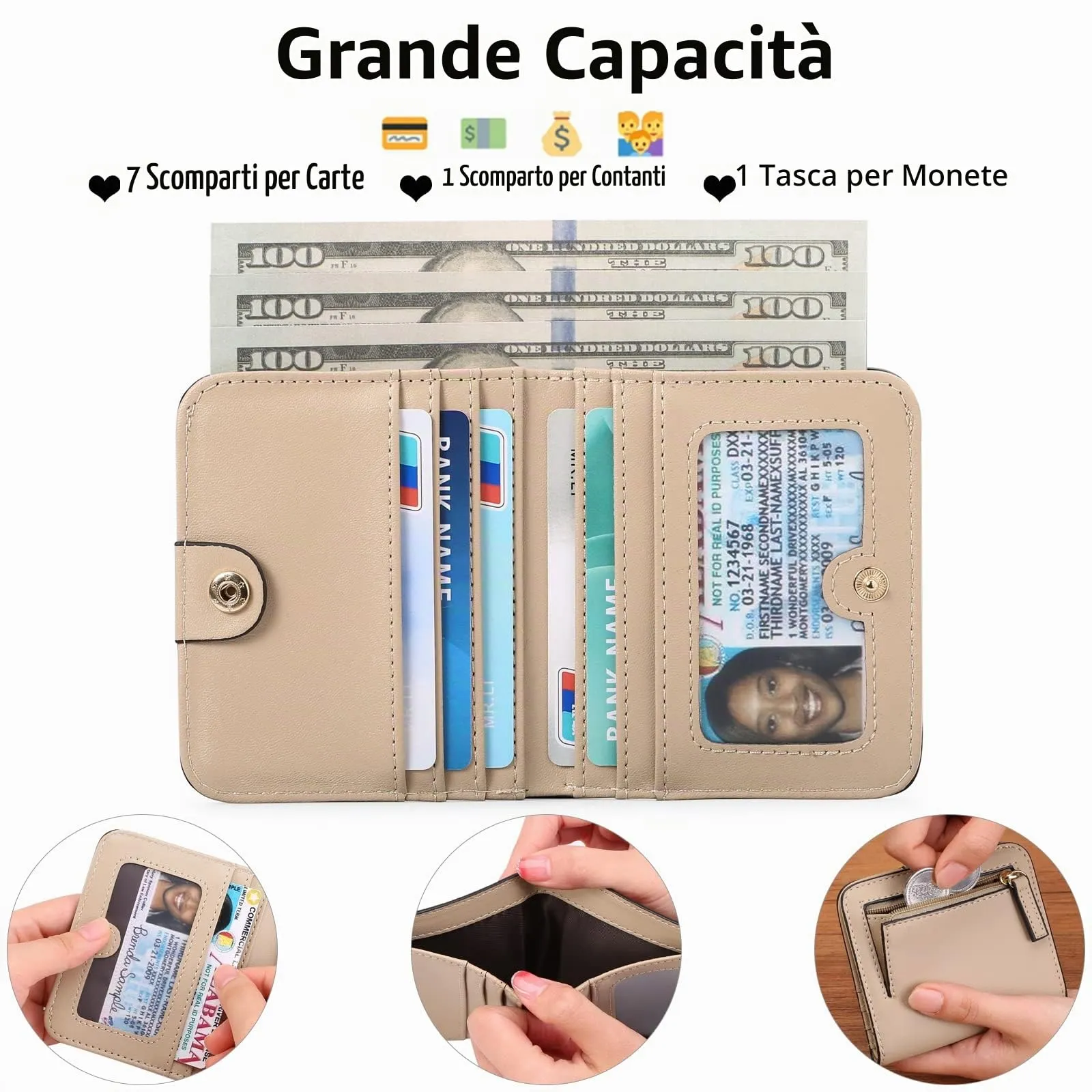 GAEKEAO Portafoglio da Donna in Pelle con Blocco RFID, 7 Scomparti per Carte, Finestra ID e Tasca con Cerniera - immagine 2