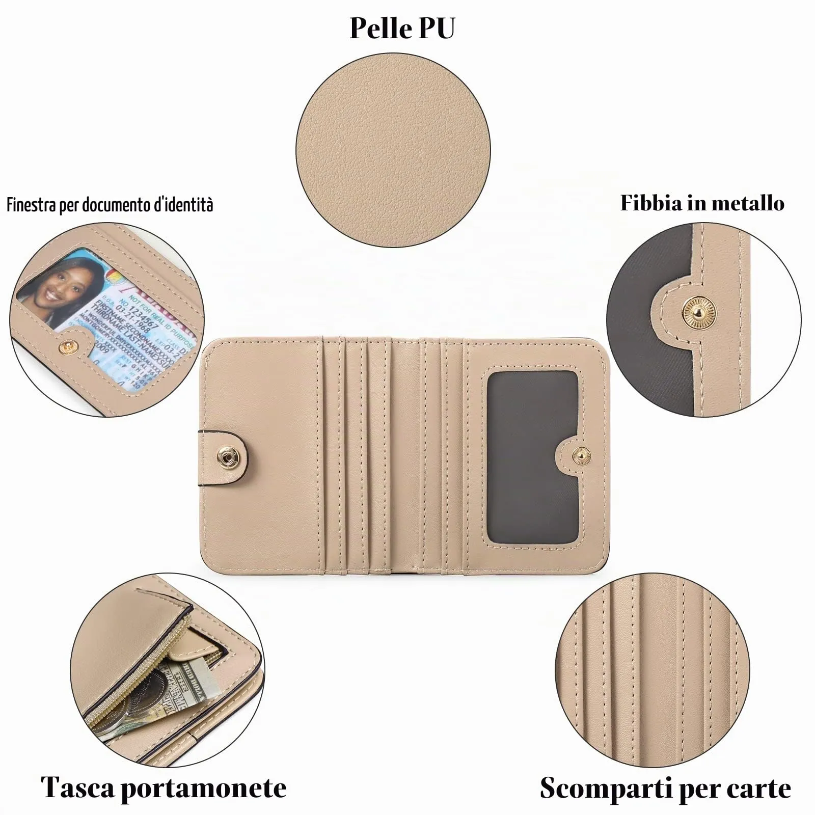 GAEKEAO Portafoglio da Donna in Pelle con Blocco RFID, 7 Scomparti per Carte, Finestra ID e Tasca con Cerniera - immagine 3
