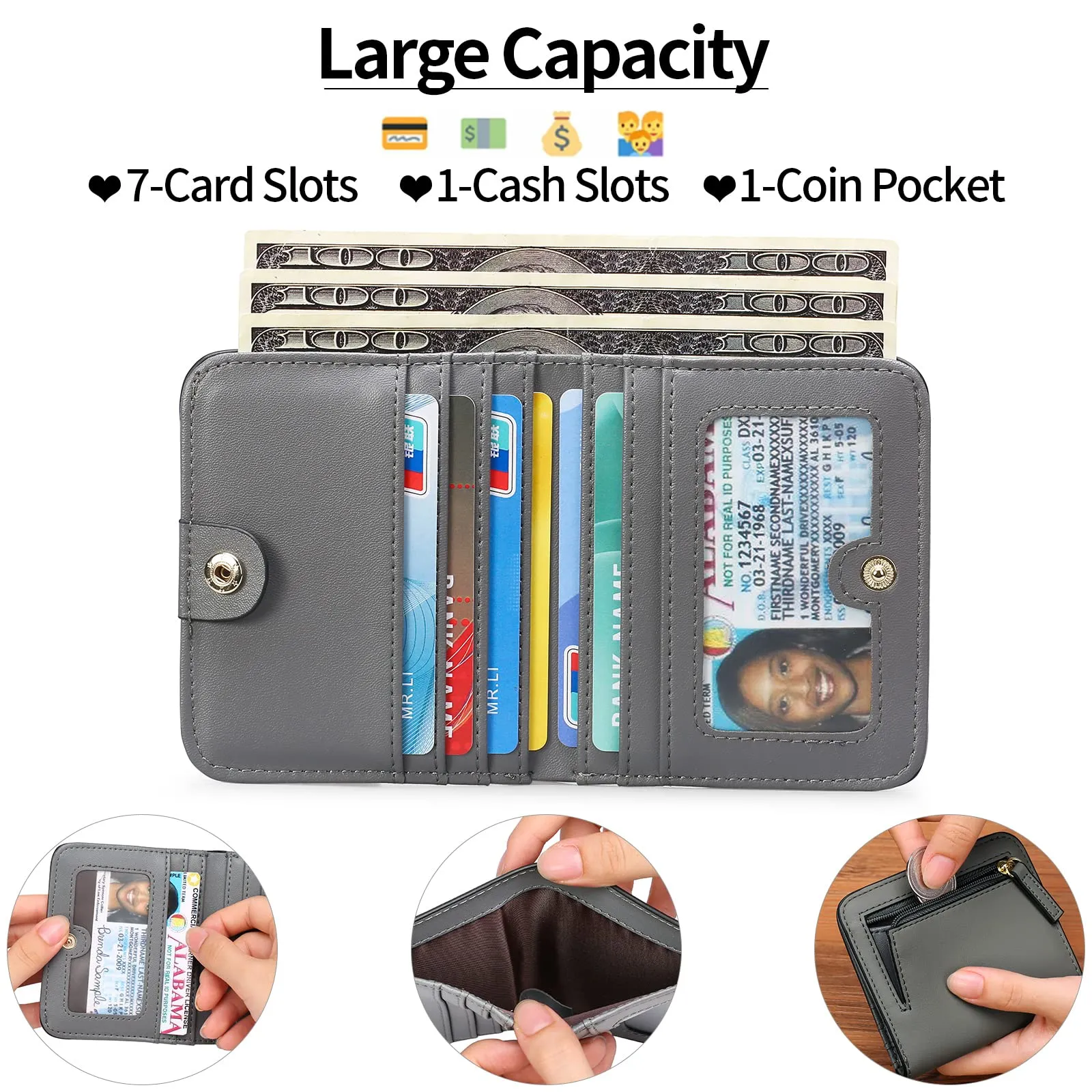 GAEKEAO Portafoglio da Donna in Pelle con Blocco RFID, 7 Scomparti per Carte e Tasca con Cerniera - immagine 2