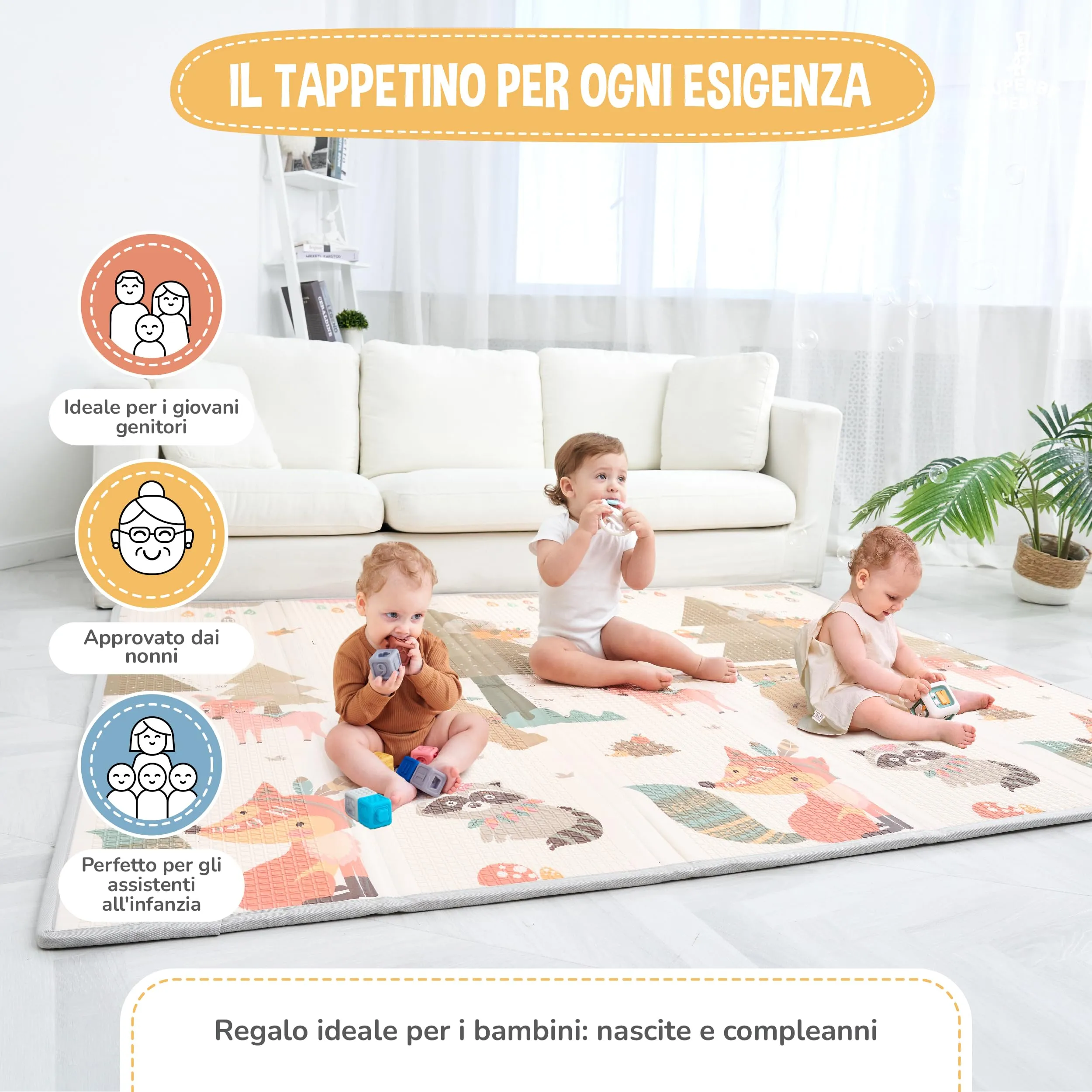 SUPERBE BEBE Tappeto Gioco Bambini Pieghevole Montessori 180x200x1.5cm Reversibile Impermeabile in Schiuma SBXPE150PM1 - immagine 4