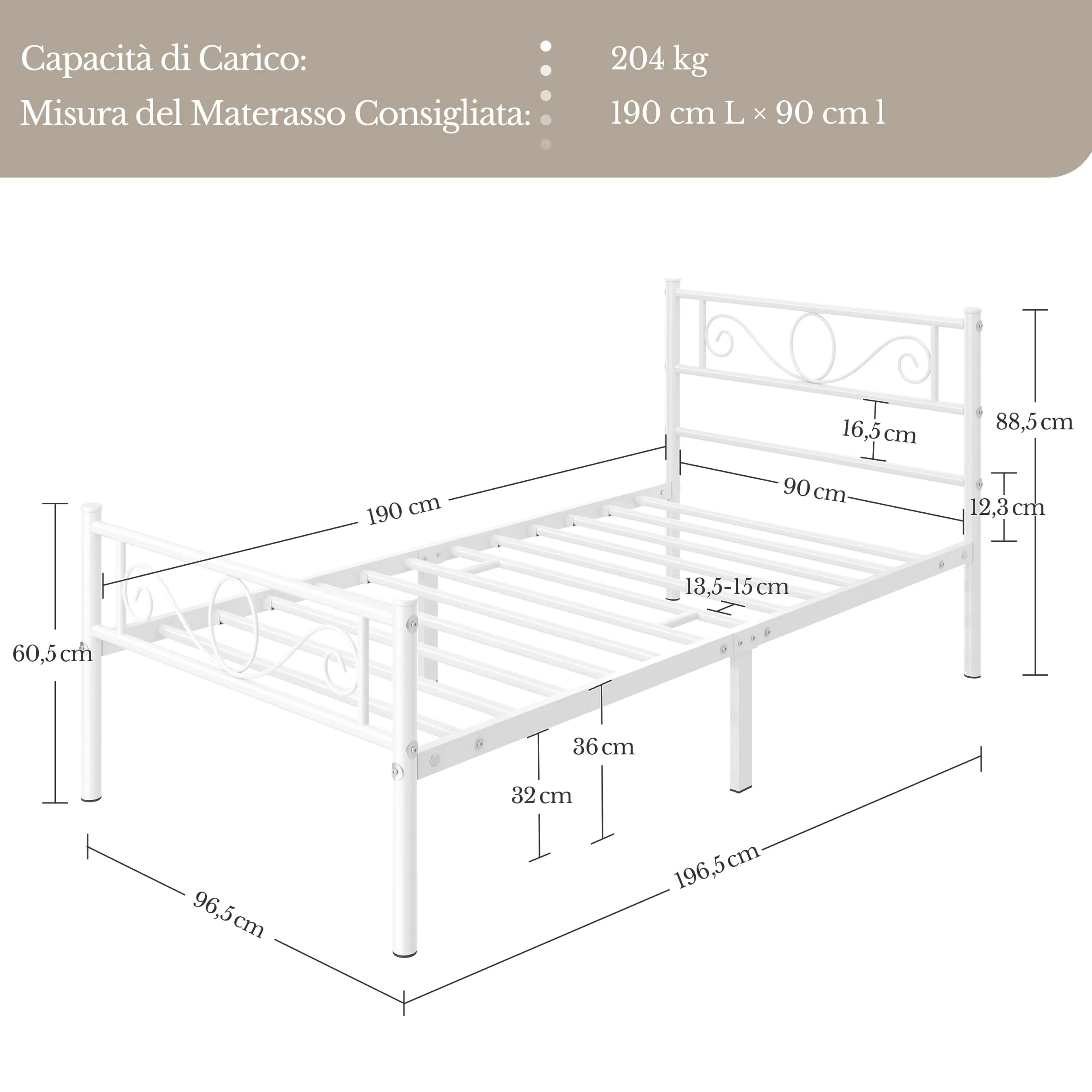 Yaheetech Struttura Letto Singolo in Ferro 90 x 190 cm - immagine 2