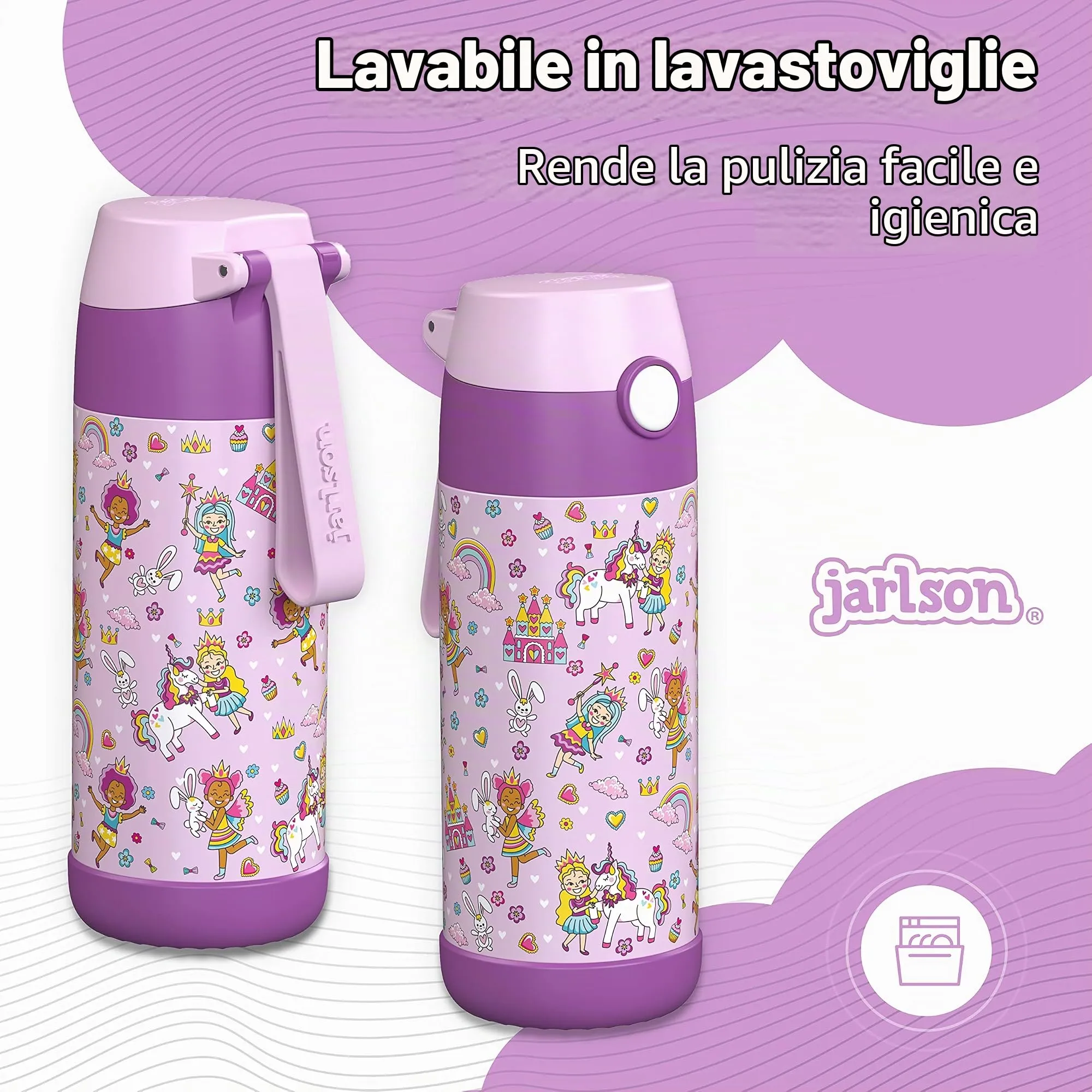 Jarlson Borraccia Termica Bambini Mali 350ml Acciaio Inox (Principessa) - immagine 4