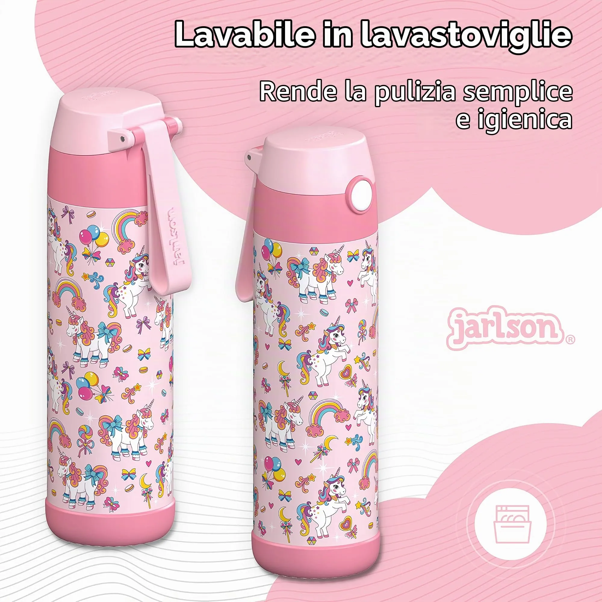 Jarlson Borraccia Termica Bambini Mali 500ml Acciaio Inox - Unicorno 1 - immagine 4
