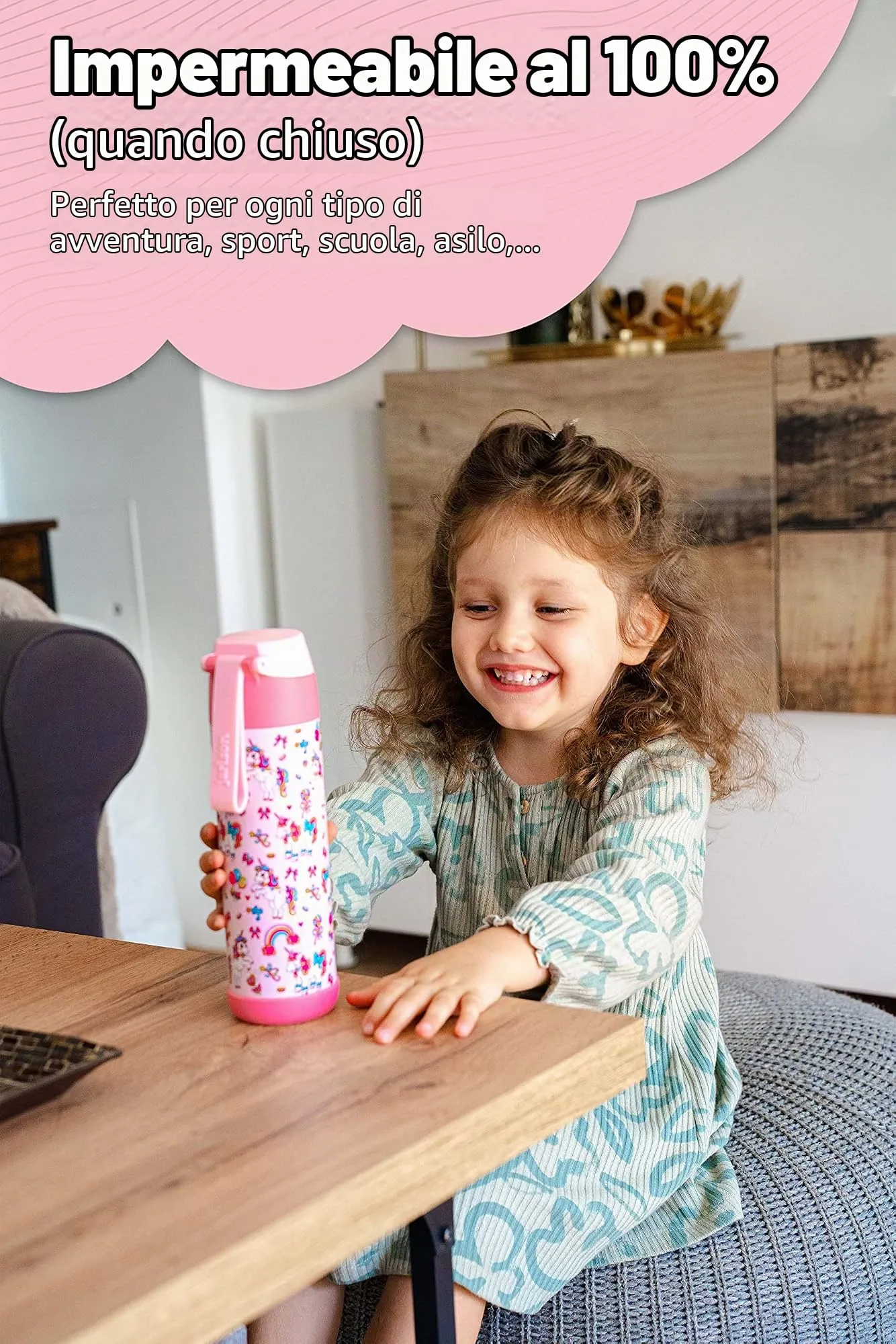 Jarlson Borraccia Termica Bambini Mali 500ml Acciaio Inox - Unicorno 1 - immagine 5