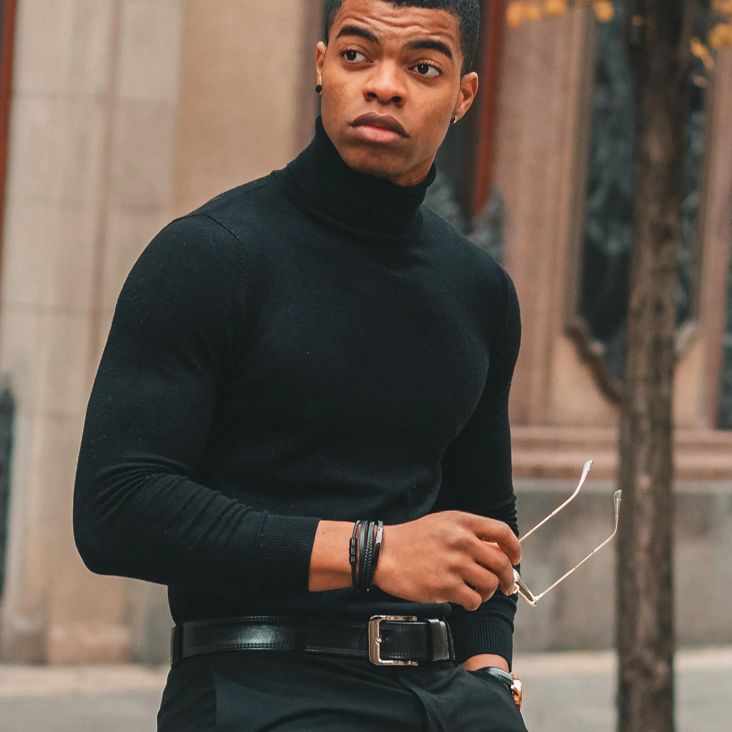 SERASAR Bracciale in Pelle Intrecciata Nero da Uomo e Bambino, 17cm - immagine 4