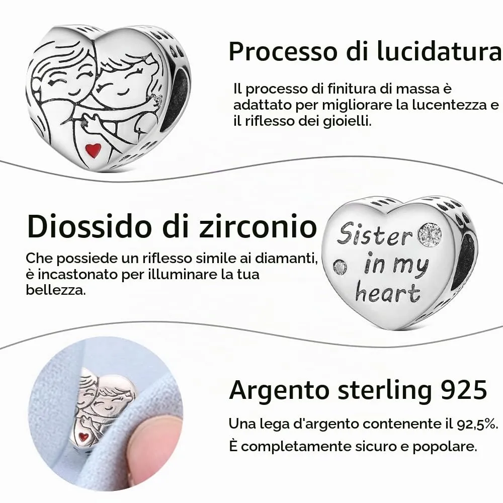 Pandach Bead Charm in Argento Sterling 925 con Cubic Zirconia, Compatibile con Braccialetti e Collane Europei - immagine 5
