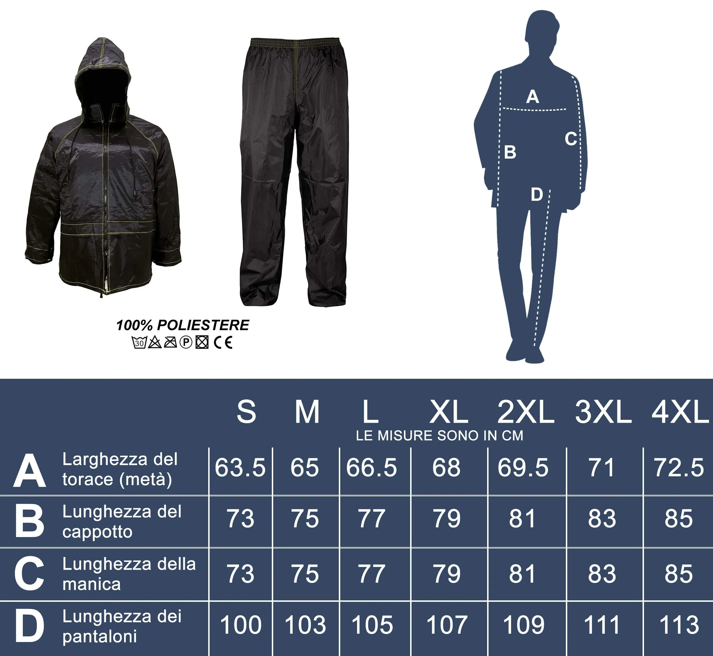 Auto Accessori Lupex Tuta Moto Impermeabile Antipioggia e Antivento, Giacca e Pantalone con Cappuccio, XL, Nero, Unisex - immagine 2