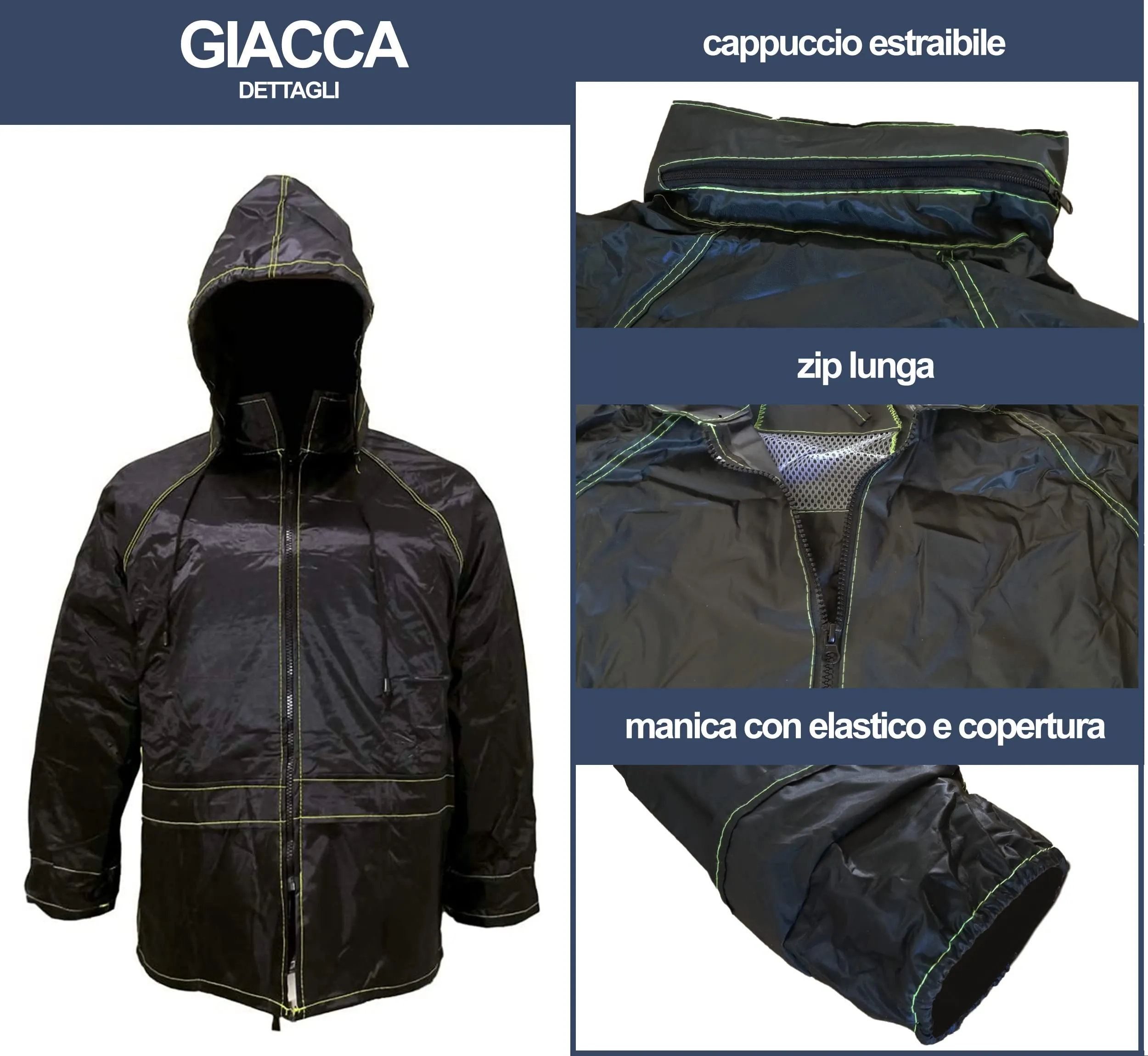 Auto Accessori Lupex Tuta Moto Impermeabile Antipioggia e Antivento, Giacca e Pantalone con Cappuccio, XL, Nero, Unisex - immagine 3