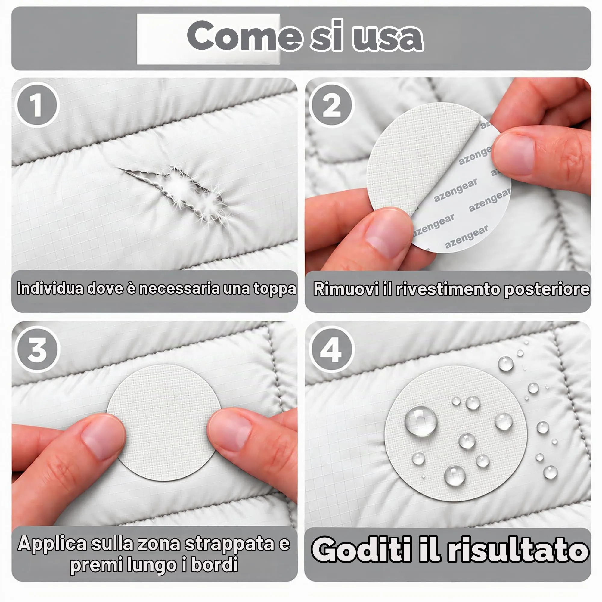 aZengear Toppe di Riparazione Impermeabili per Piumino e Tenda, 11 Pezzi, Bianco - immagine 2