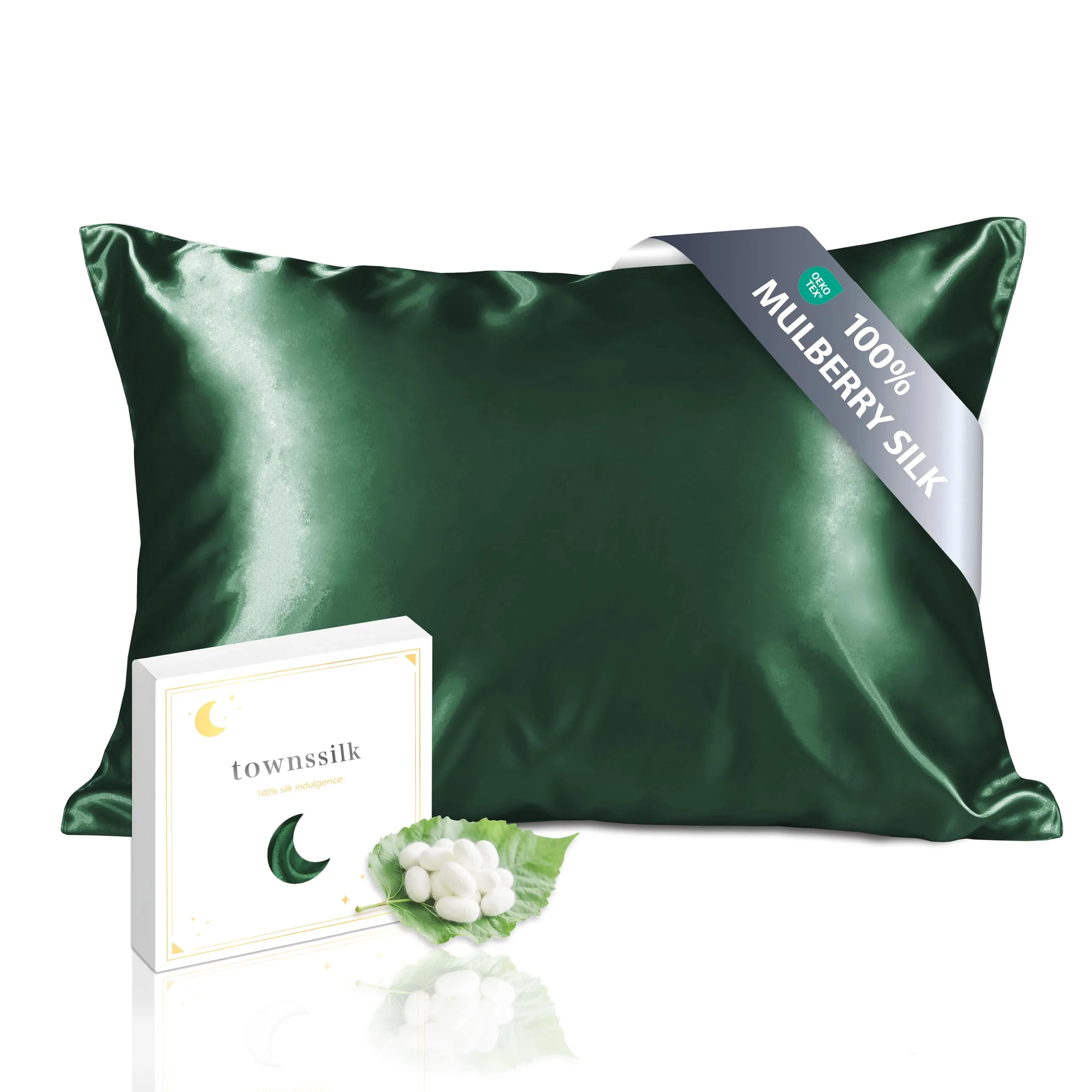 townssilk Federa in Seta di Gelso 100% Naturale 19 Momme, Doppia Faccia, 50x60cm, Smeraldo - immagine 1