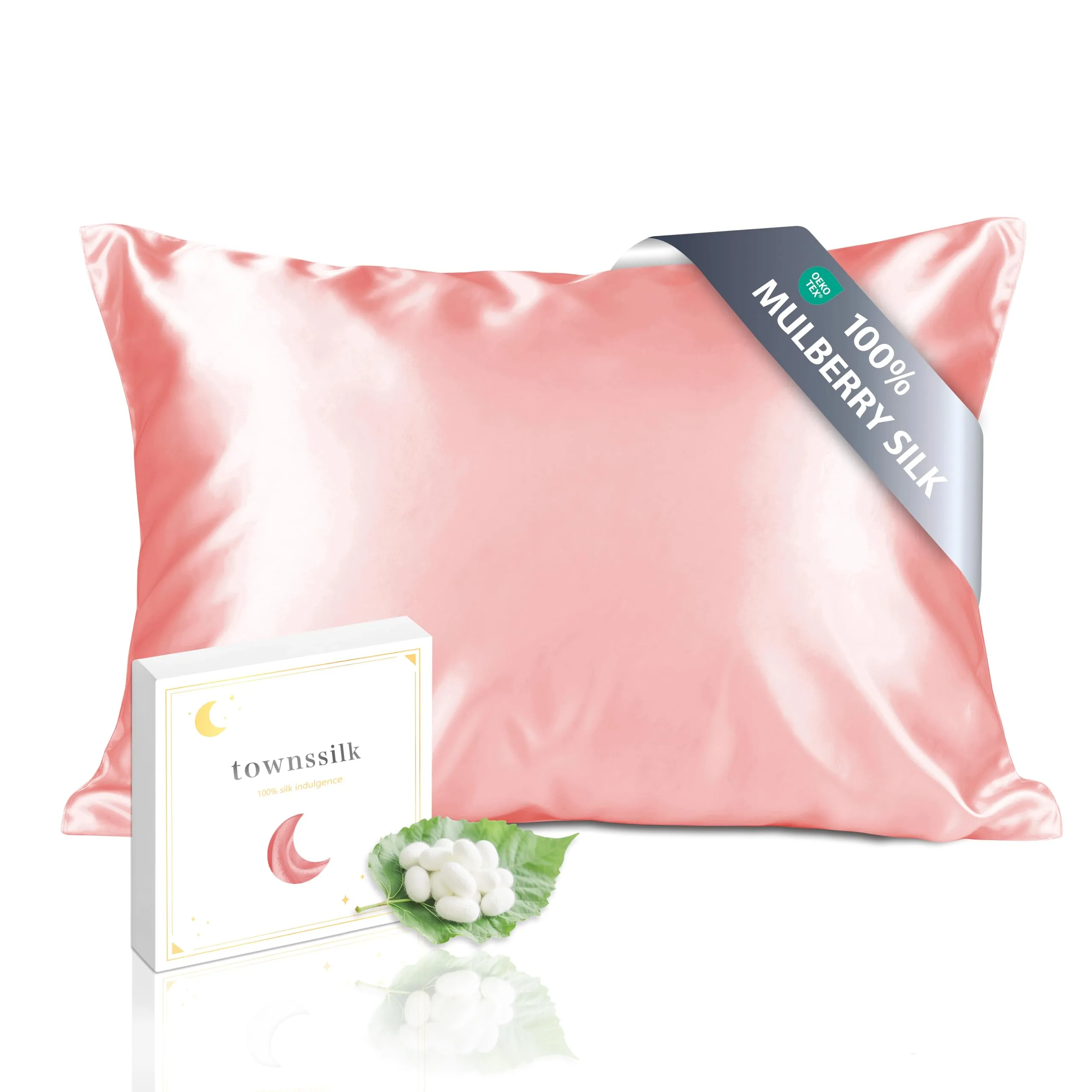 townssilk Federa in Seta di Gelso 19 Momme, Doppia Faccia, 50x60cm, Salmone - immagine 1