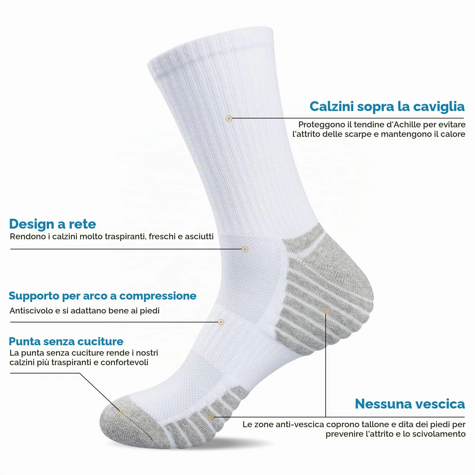 TANSTC Calzini Termici in Cotone Uomo Donna, Bianchi, 35-38, 6 Paia - immagine 2
