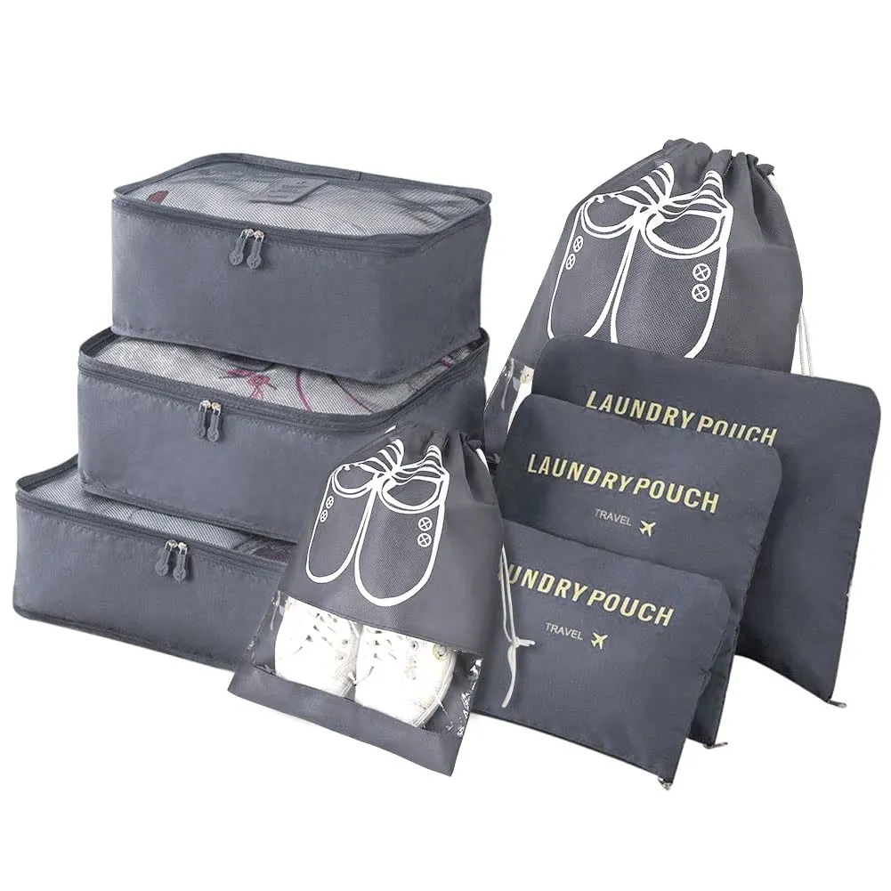 Vicloon Set Organizer per Valigie 8 in 1, Packing Cubes per Viaggio, Vestiti, Scarpe e Cosmetici, Grigio - immagine 1