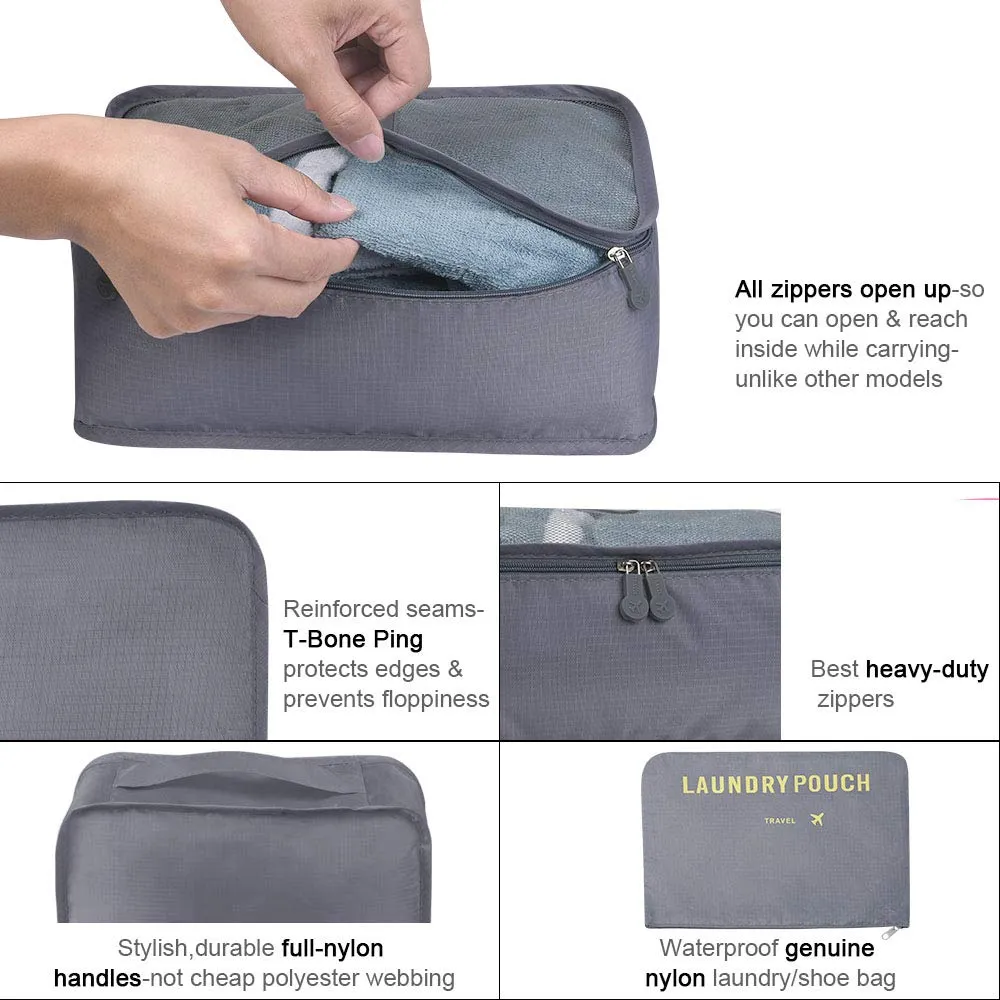 Vicloon Set Organizer per Valigie 8 in 1, Packing Cubes per Viaggio, Vestiti, Scarpe e Cosmetici, Grigio - immagine 2