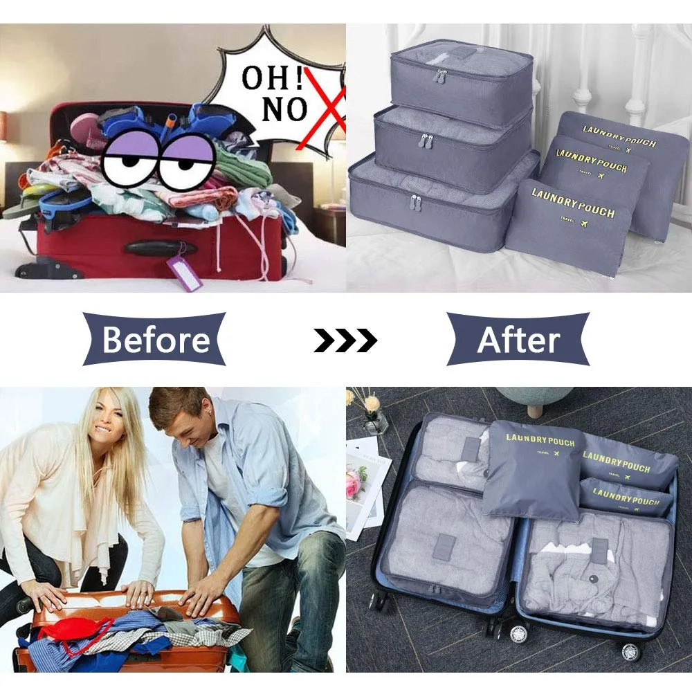 Vicloon Set Organizer per Valigie 8 in 1, Packing Cubes per Viaggio, Vestiti, Scarpe e Cosmetici, Grigio - immagine 5