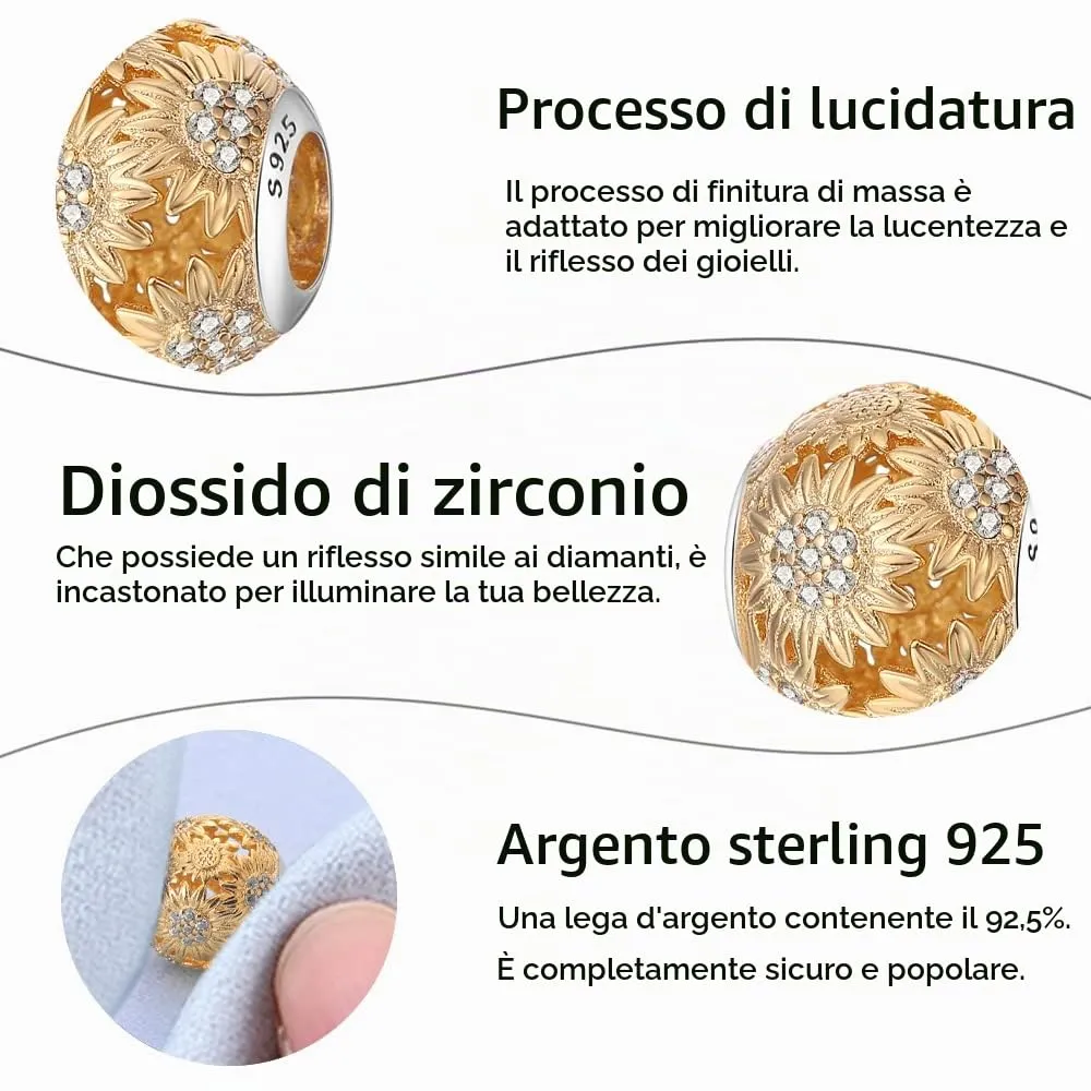 TINSLO Bead Charm in Argento Sterling 925 con Cubic Zirconia per Braccialetti e Collane Europei - immagine 5