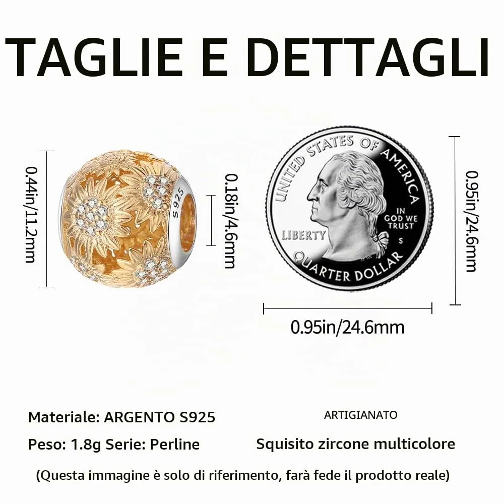 TINSLO Bead Charm in Argento Sterling 925 con Cubic Zirconia per Braccialetti e Collane Europei - immagine 6