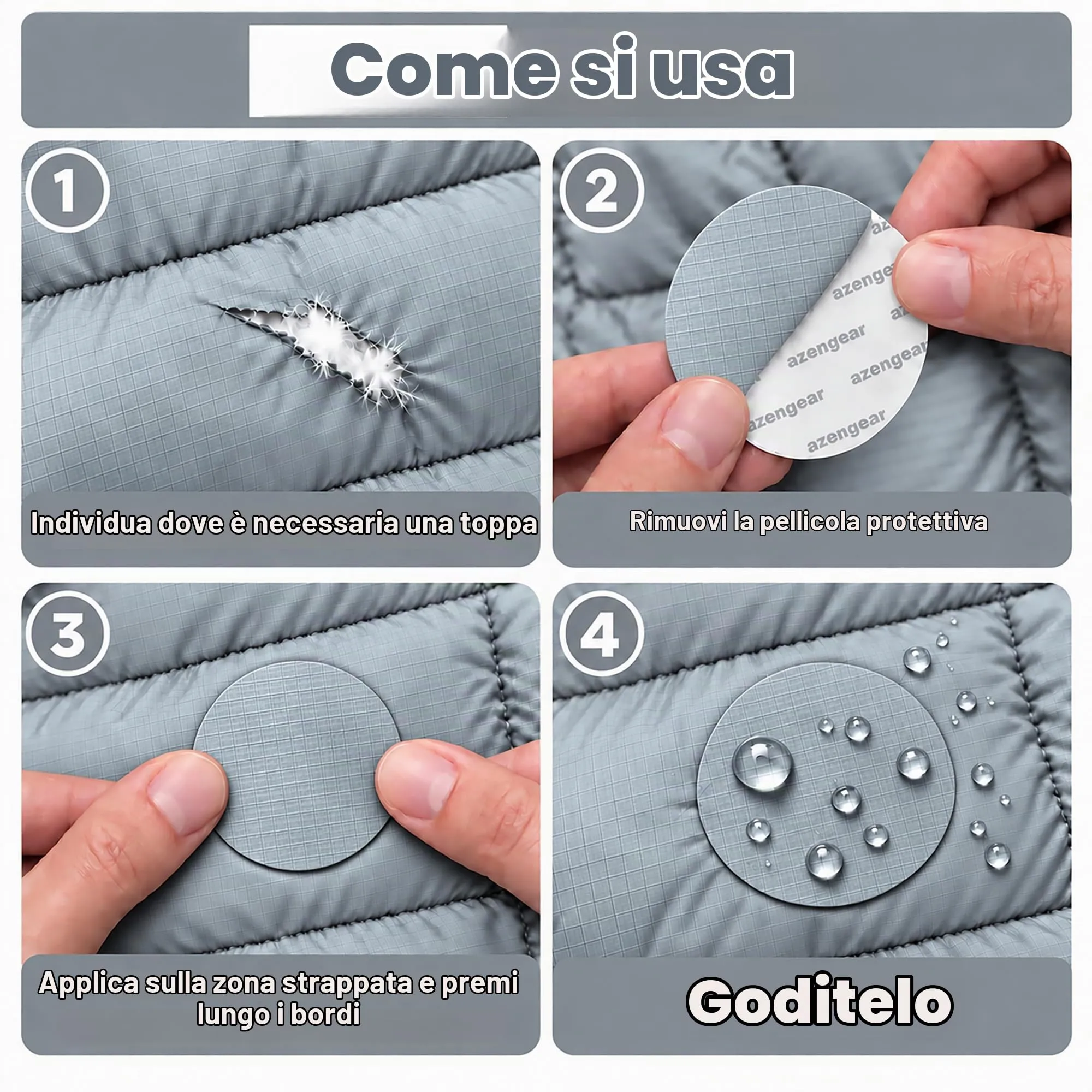 aZengear Toppe di Riparazione Impermeabili per Piumino e Tenda, 11 Pezzi, Argento - immagine 2