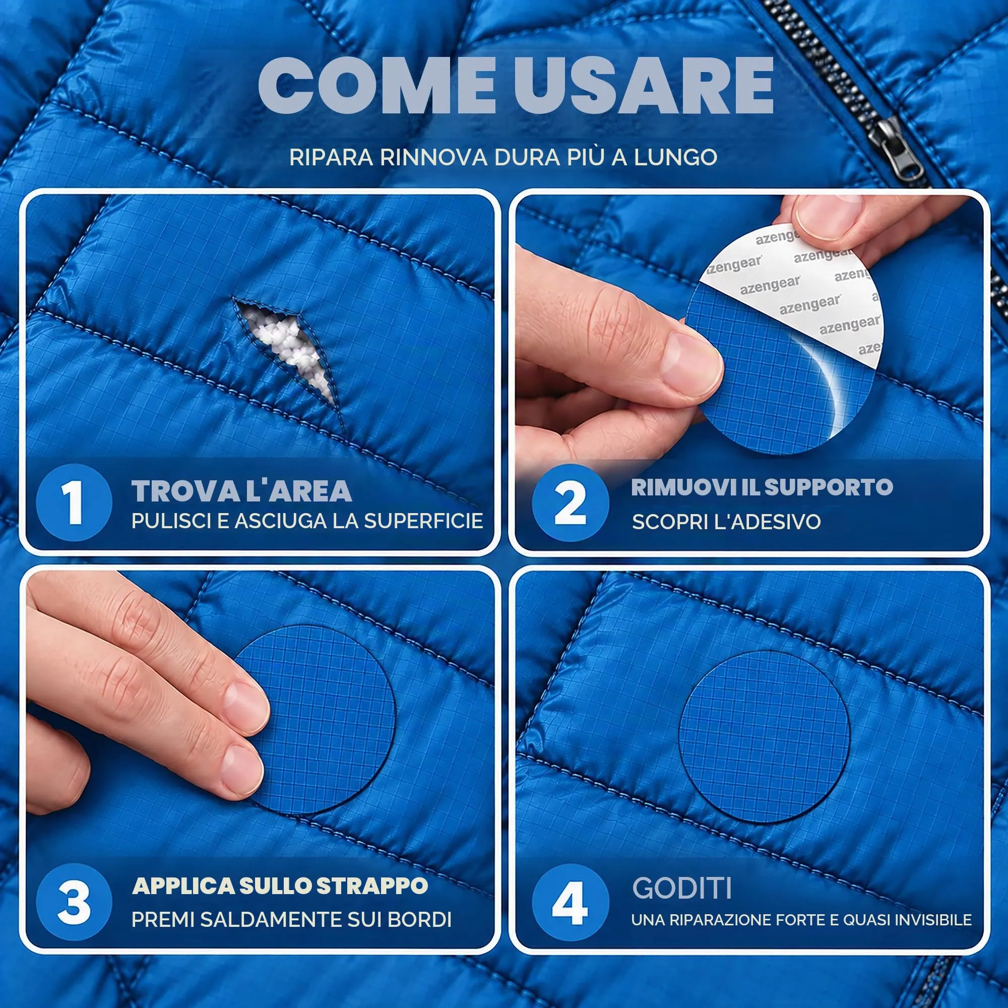 aZengear Toppe di Riparazione Impermeabili per Piumino e Tenda, 11 Pezzi, Blu - immagine 2