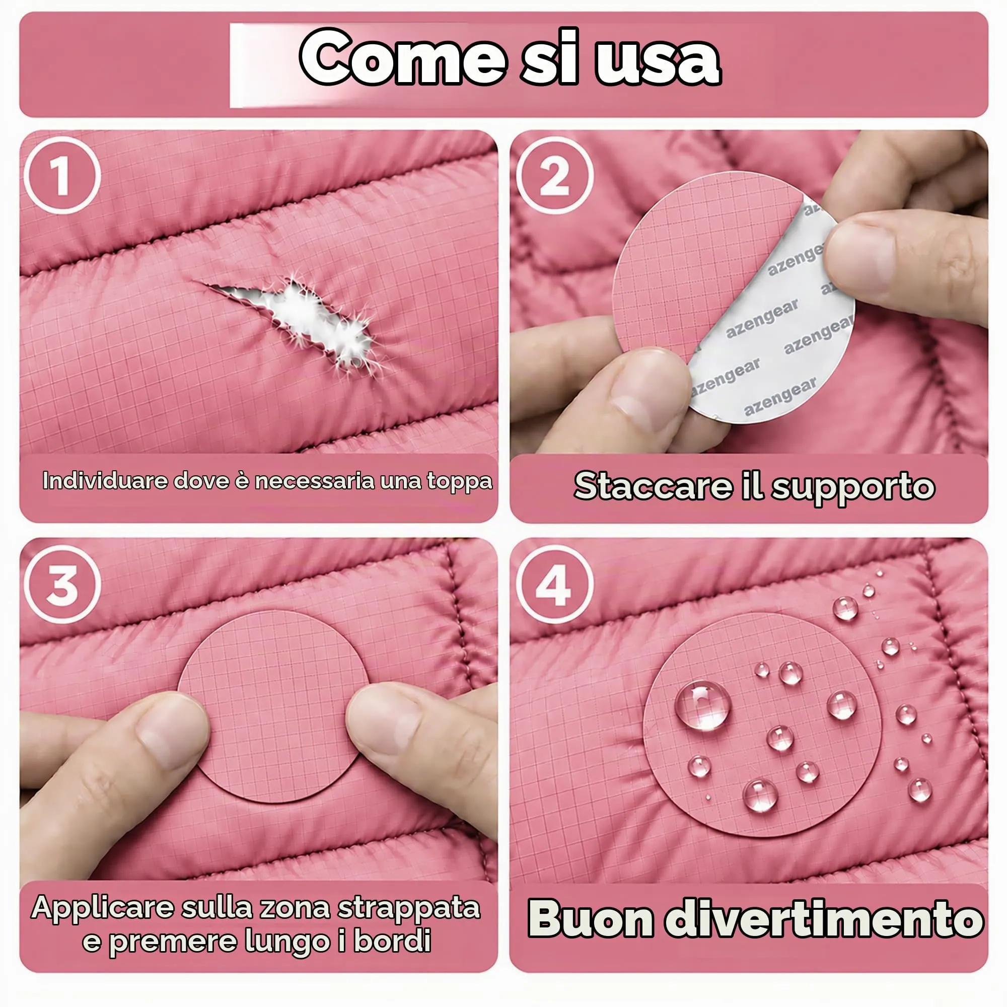 aZengear Toppe di Riparazione Impermeabili per Piumino e Tenda, 11 Pezzi, Rosa - immagine 2
