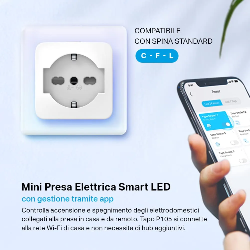 Tapo P105 Presa Smart WiFi Tipo L 10A, 2pz - immagine 2