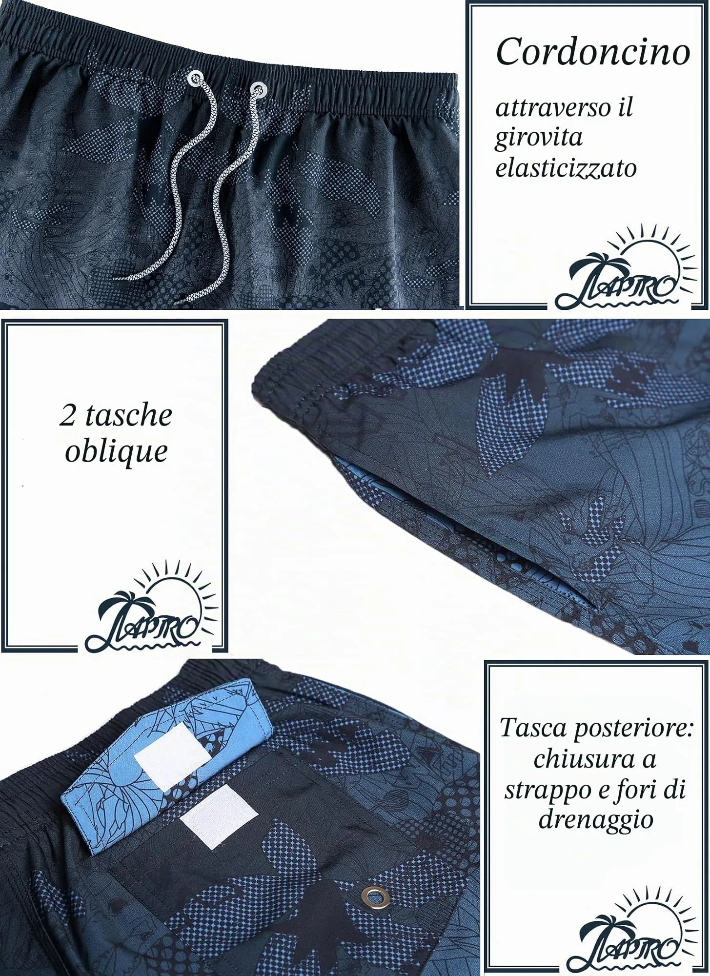 APTRO Pantaloncini da Bagno Uomo Stampa Hawaiana Blu BS023 4XL - immagine 3