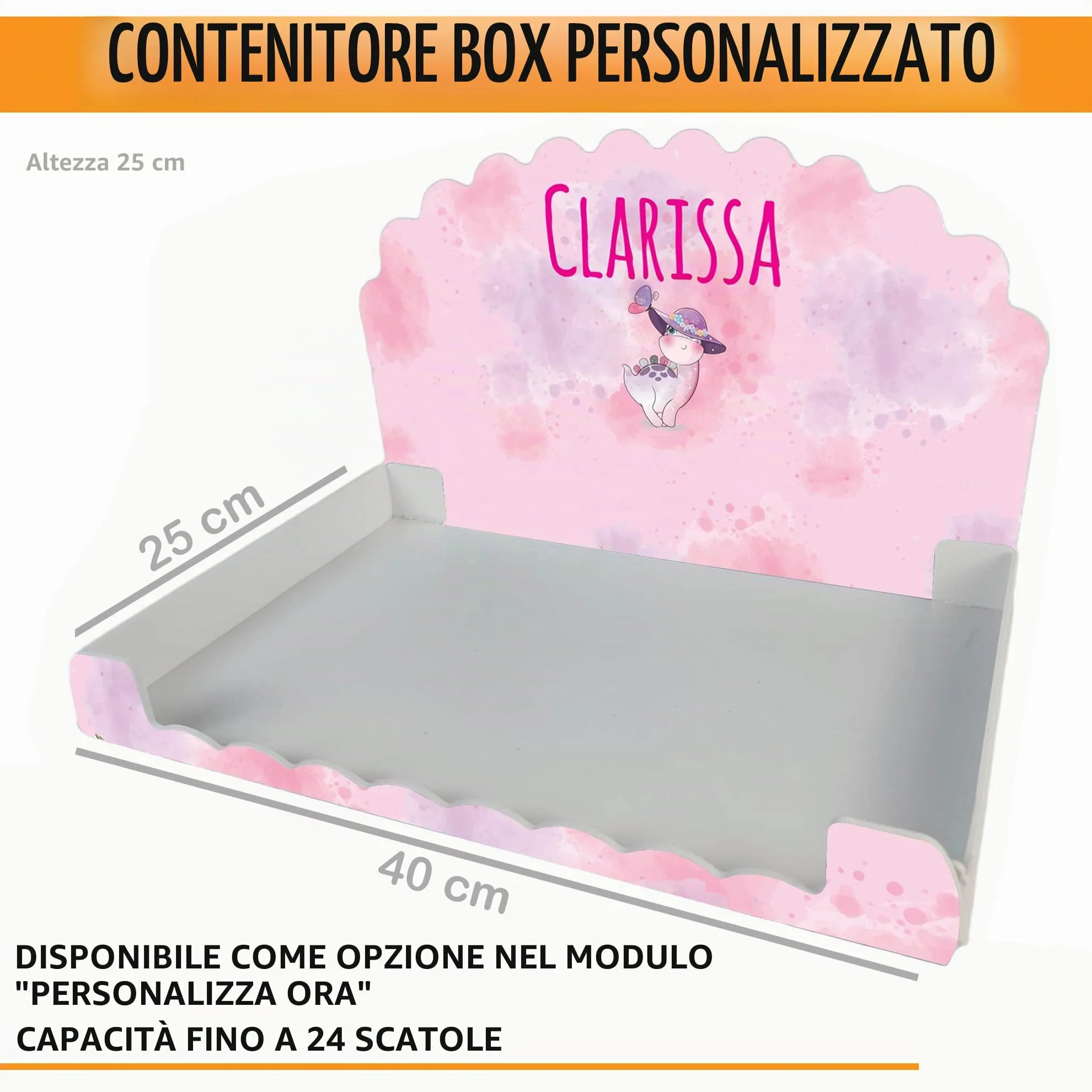 PV Grafik Scatoline Portaconfetti Nascita e Battesimo Personalizzate, Dinosauro Bimba con Farfalla Viola, 48 unità (24+24) con Bigliettino e Nastrino, Tunna13 - immagine 3