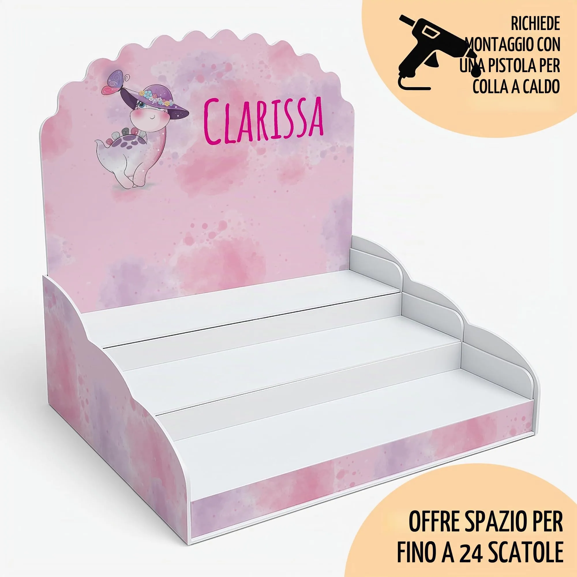 PV Grafik Scatoline Portaconfetti Nascita e Battesimo Personalizzate, Dinosauro Bimba con Farfalla Viola, 48 unità (24+24) con Bigliettino e Nastrino, Tunna13 - immagine 4