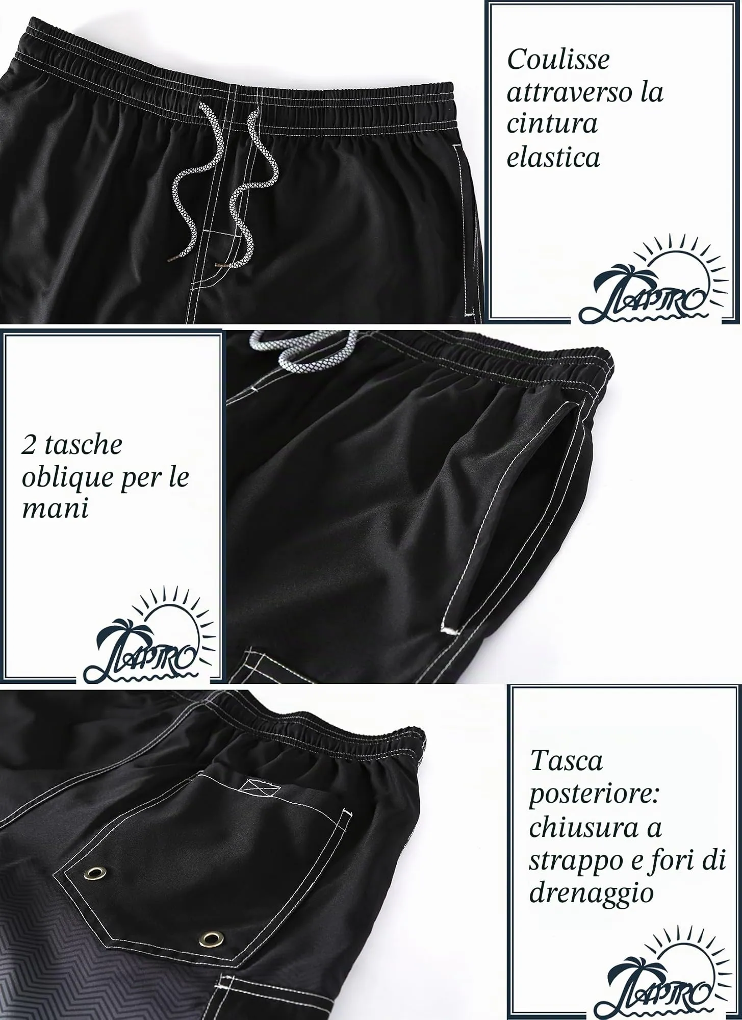 APTRO Pantaloncini da Bagno Uomo Stampa Hawaiana Asciugatura Rapida S181 Nero L - immagine 3