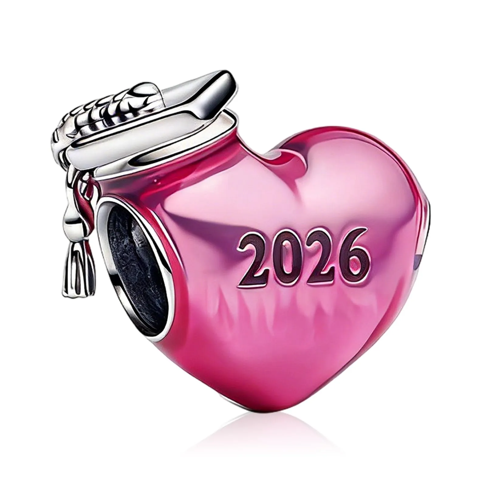 Rimgoris 925 Sterling Silver Pink Heart 2025 Bachelor's Hat Dangle Charm with Zirconia for Bracelet and Necklace - immagine 1