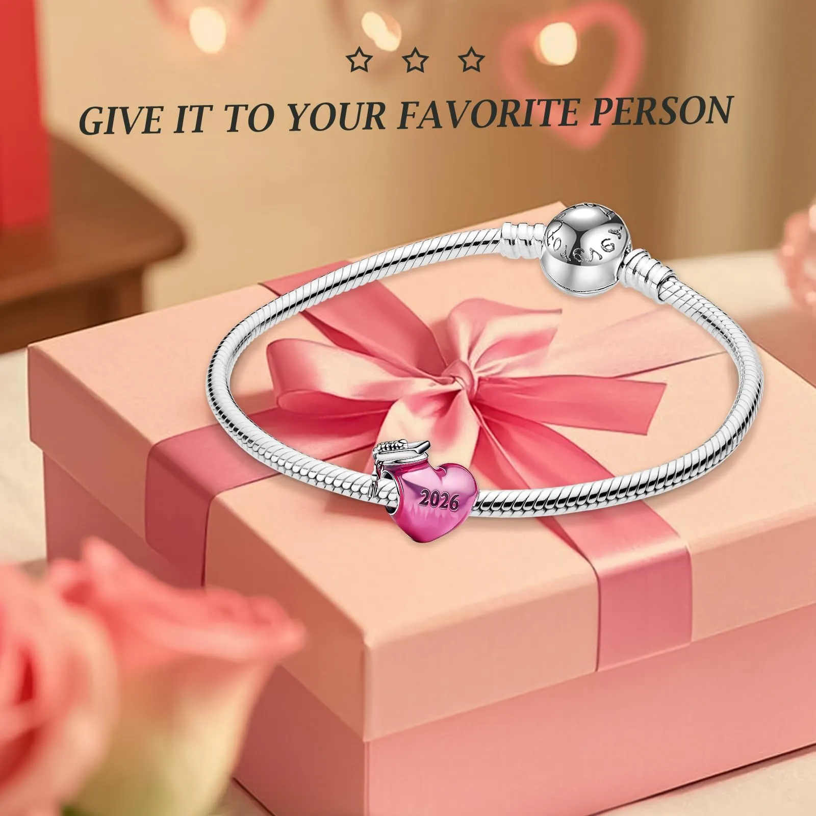 Rimgoris 925 Sterling Silver Pink Heart 2025 Bachelor's Hat Dangle Charm with Zirconia for Bracelet and Necklace - immagine 4