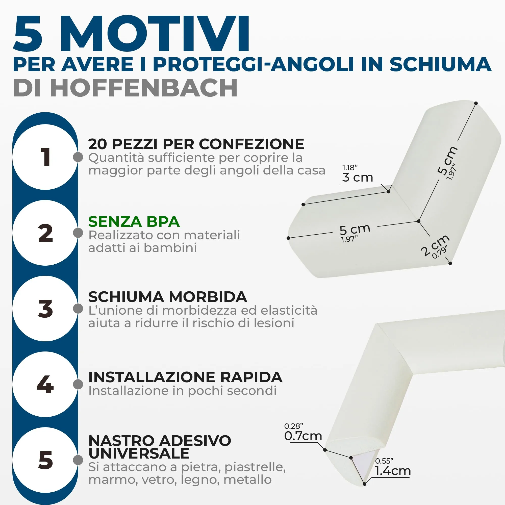Hoffenbach Paraspigoli Angolari in Gomma per Bambini, 20 Pezzi, Bianco - immagine 3