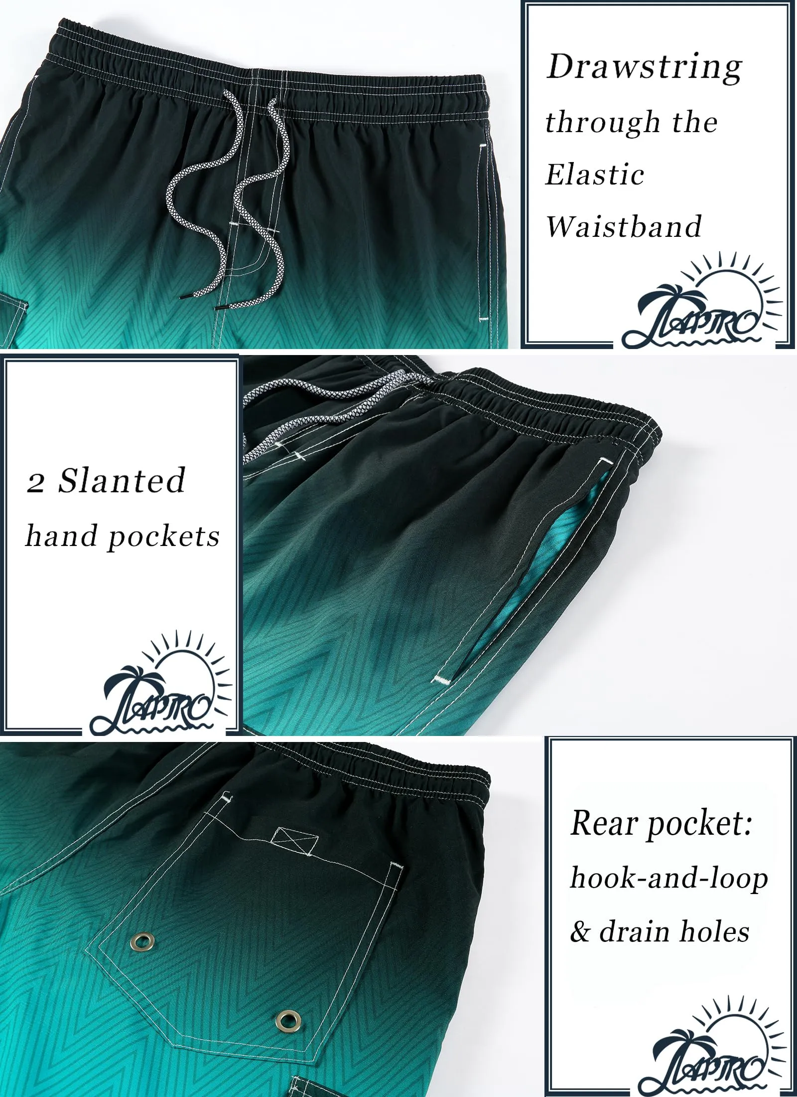 APTRO Pantaloncini da Bagno Uomo Stampa Hawaiana S197 Verde XL - immagine 3