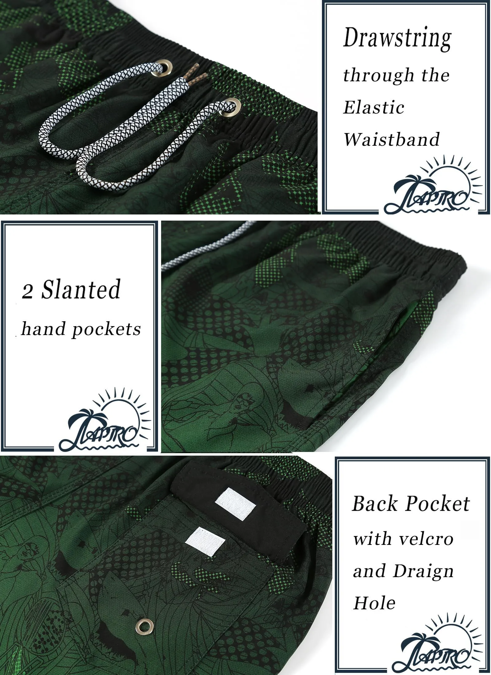 APTRO Pantaloncini da Bagno Uomo Stampa Hawaiana Verde BS023 L - immagine 4