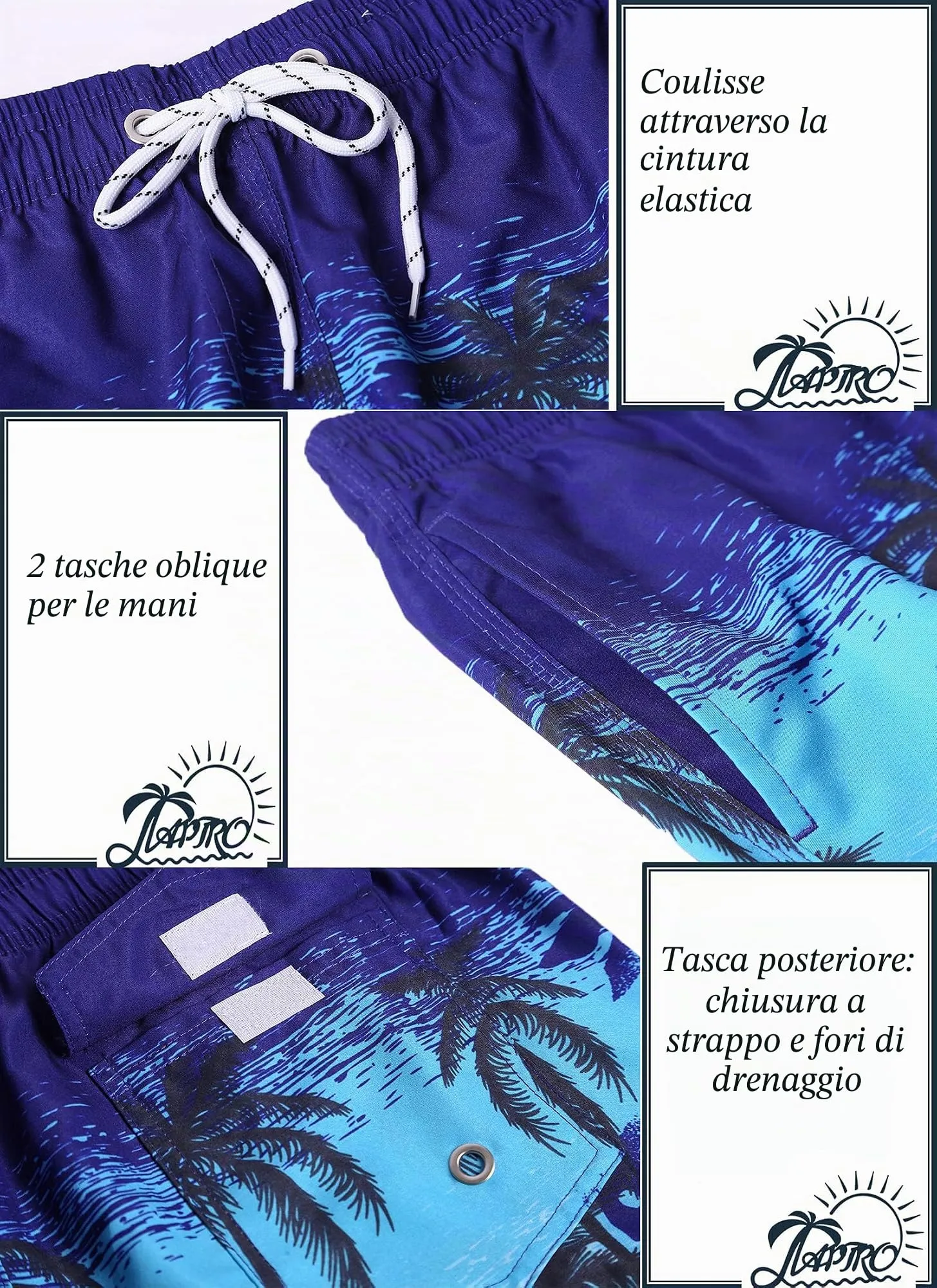 APTRO Pantaloncini da Bagno Uomo Stampa Hawaiana S0005 con Fodera in Rete, M - immagine 2
