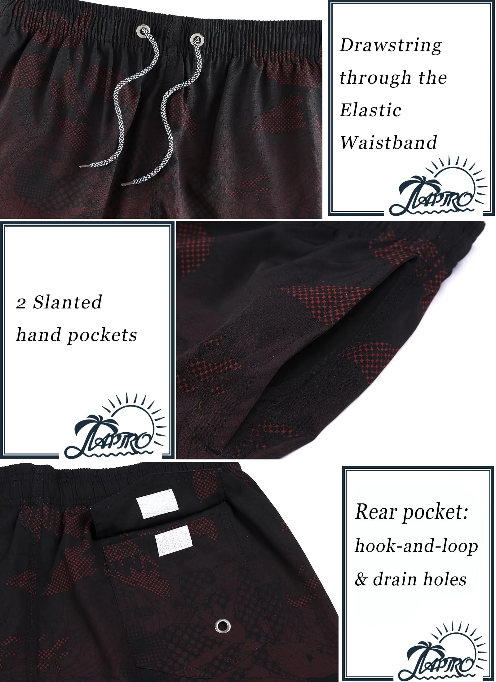 APTRO Pantaloncini da Bagno Uomo Stampa Hawaiana Rosso BS023 XL - immagine 3