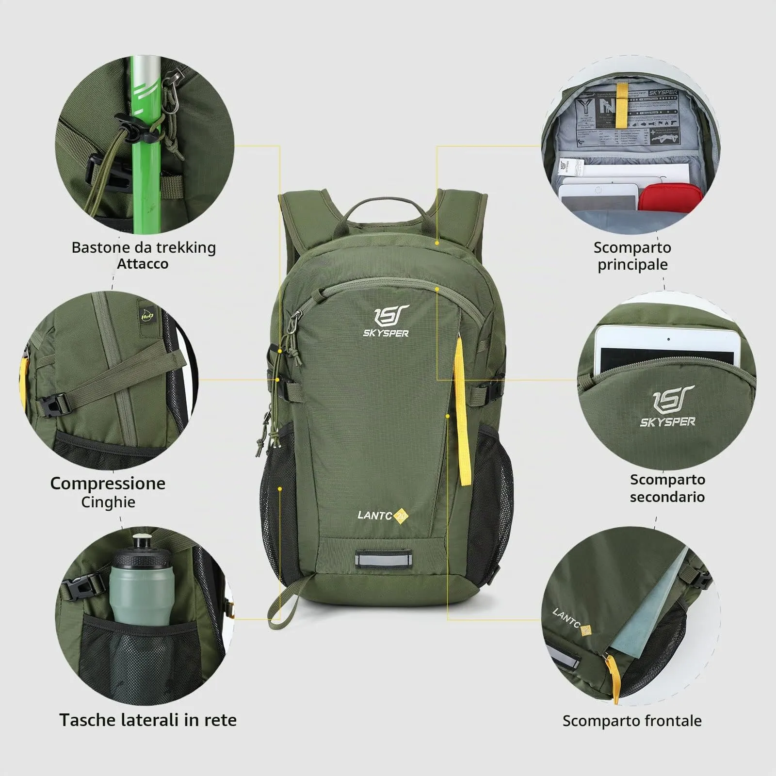 SKYSPER Zaino da Hiking 20L Scozzese Verde Militare - immagine 5
