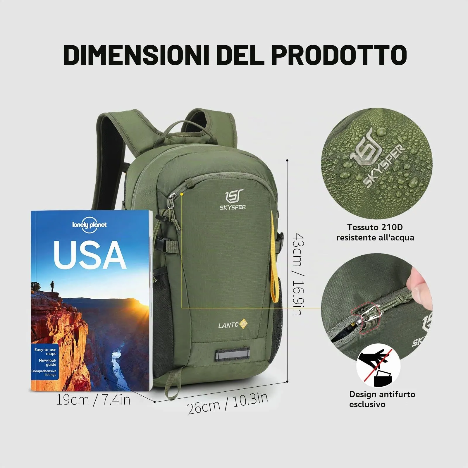 SKYSPER Zaino da Hiking 20L Scozzese Verde Militare - immagine 6