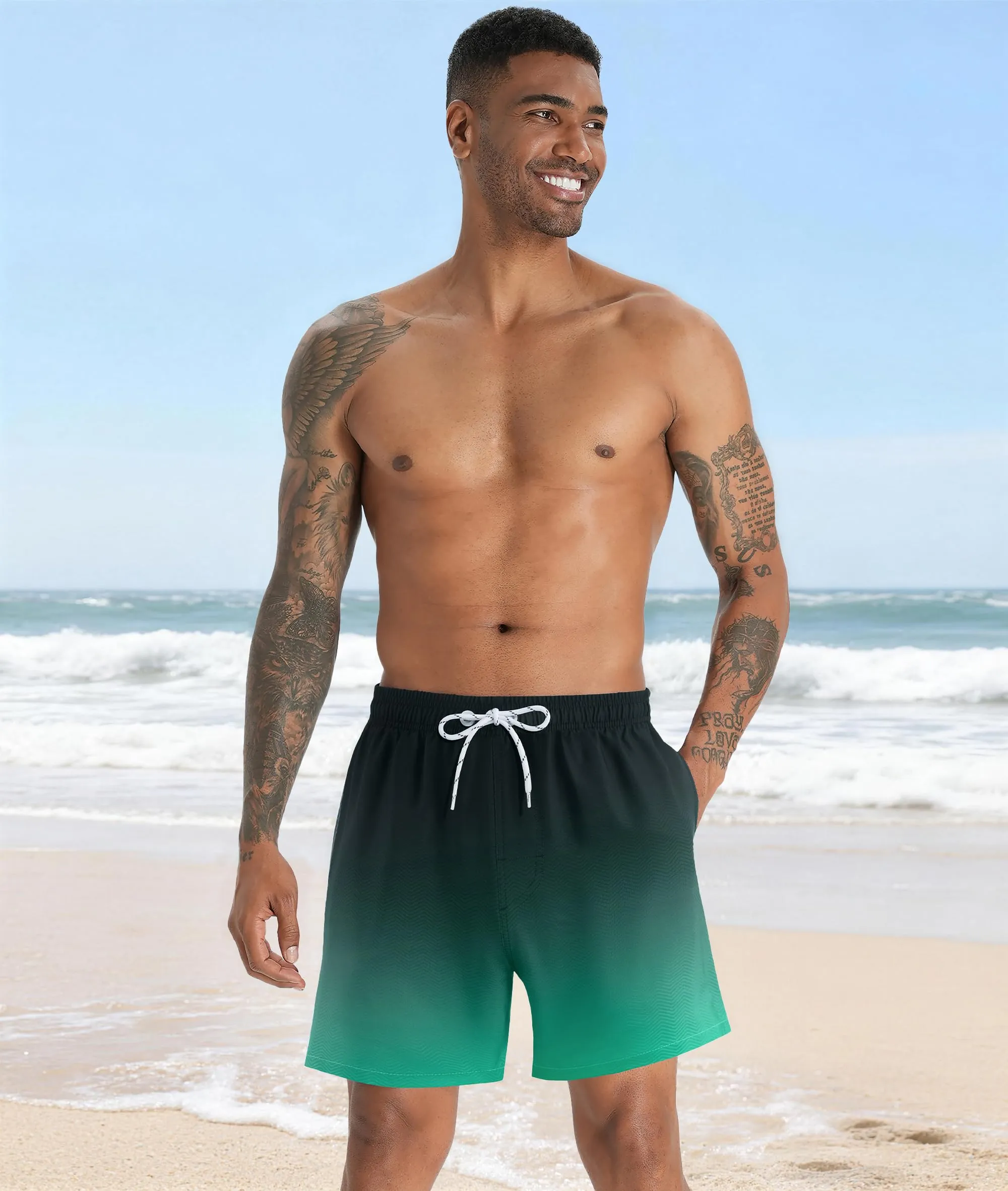 APTRO Pantaloncini da Bagno Uomo Stampa Hawaiana Asciugatura Rapida con Fodera in Rete, Dissolvenza Verde MK183, L - immagine 2