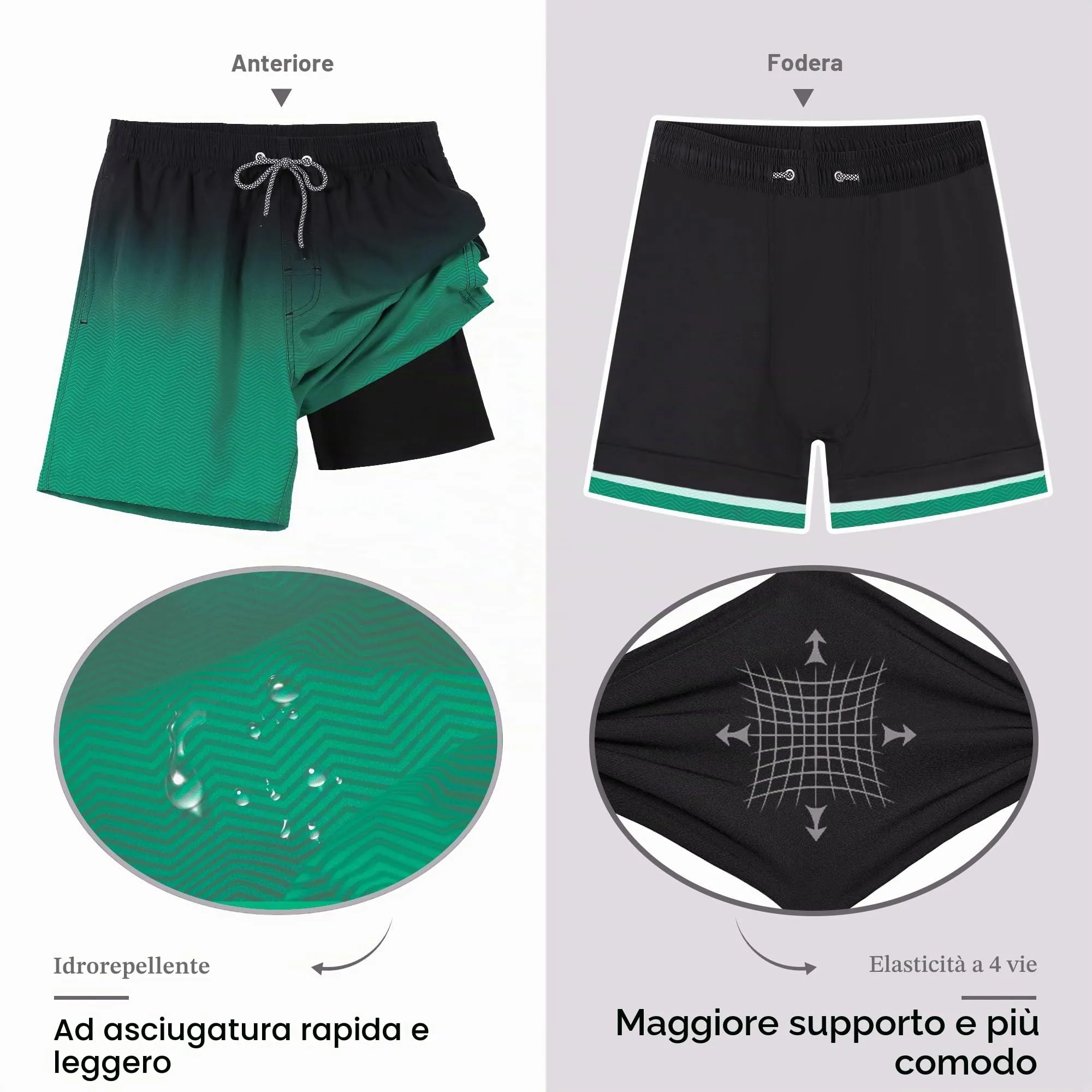 APTRO Pantaloncini da Bagno Uomo Stampa Hawaiana Asciugatura Rapida con Fodera in Rete Dissolvenza Verde MK183 XL - immagine 4