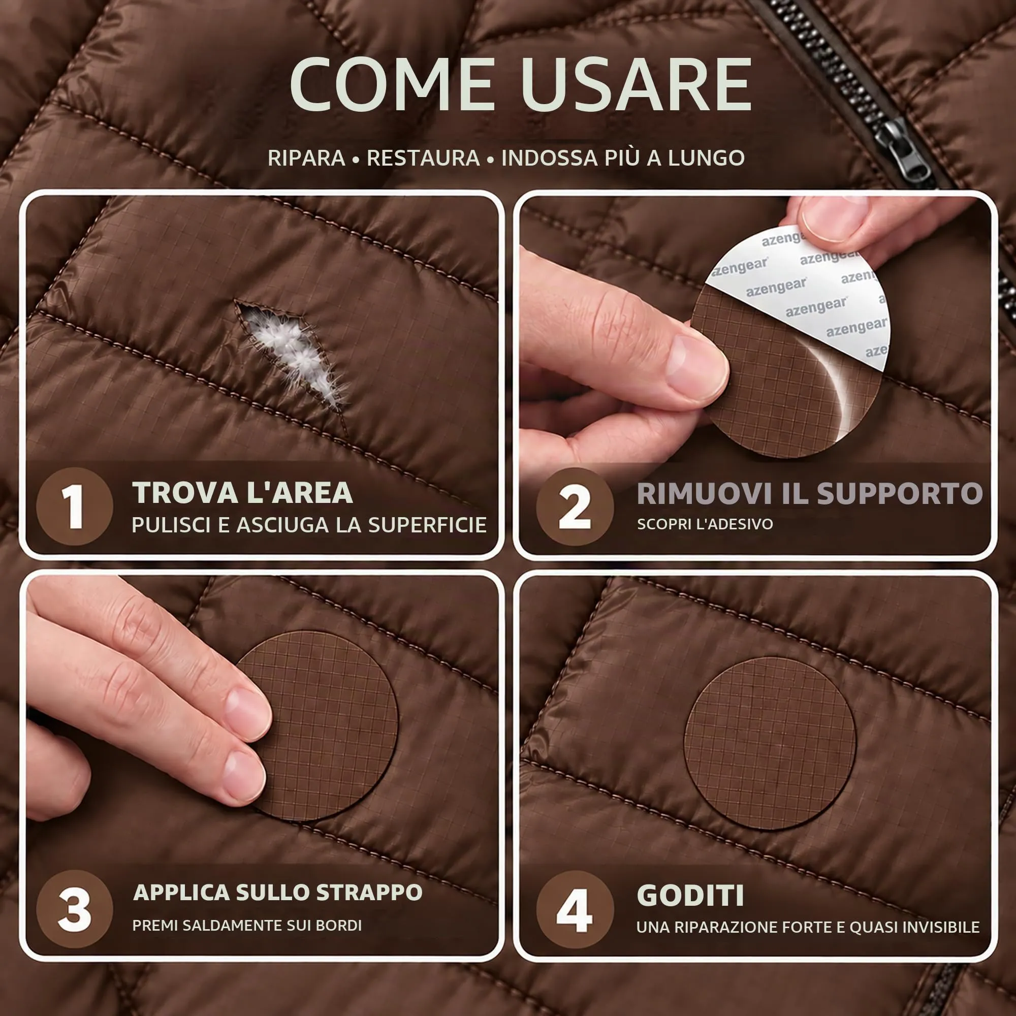 aZengear Toppe di Riparazione Impermeabili per Piumino e Tenda, 11 Pezzi, Marrone - immagine 2