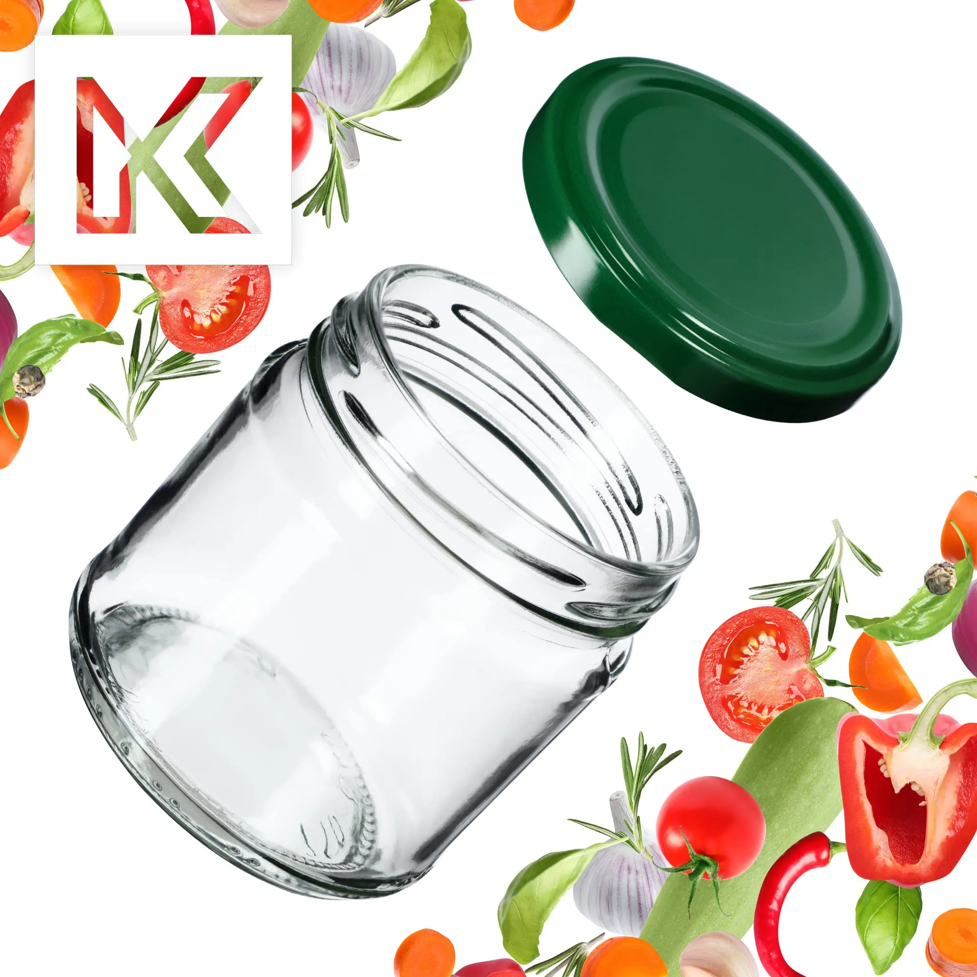KADAX Set di 10 barattoli in vetro 200ml Ø66 Verde con tappo a vite ermetico - immagine 9