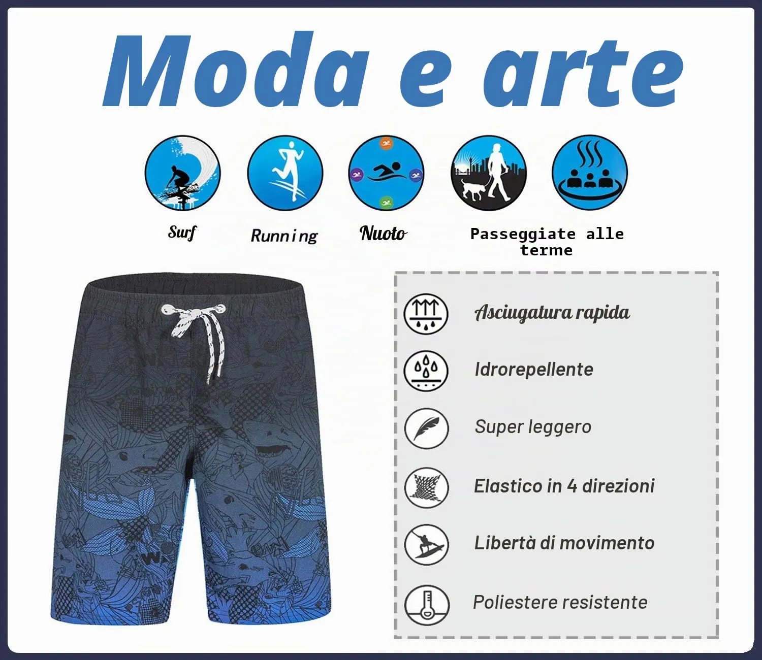 APTRO Pantaloncini da Bagno Uomo Stampa Hawaiana Blu BS023 L - immagine 6