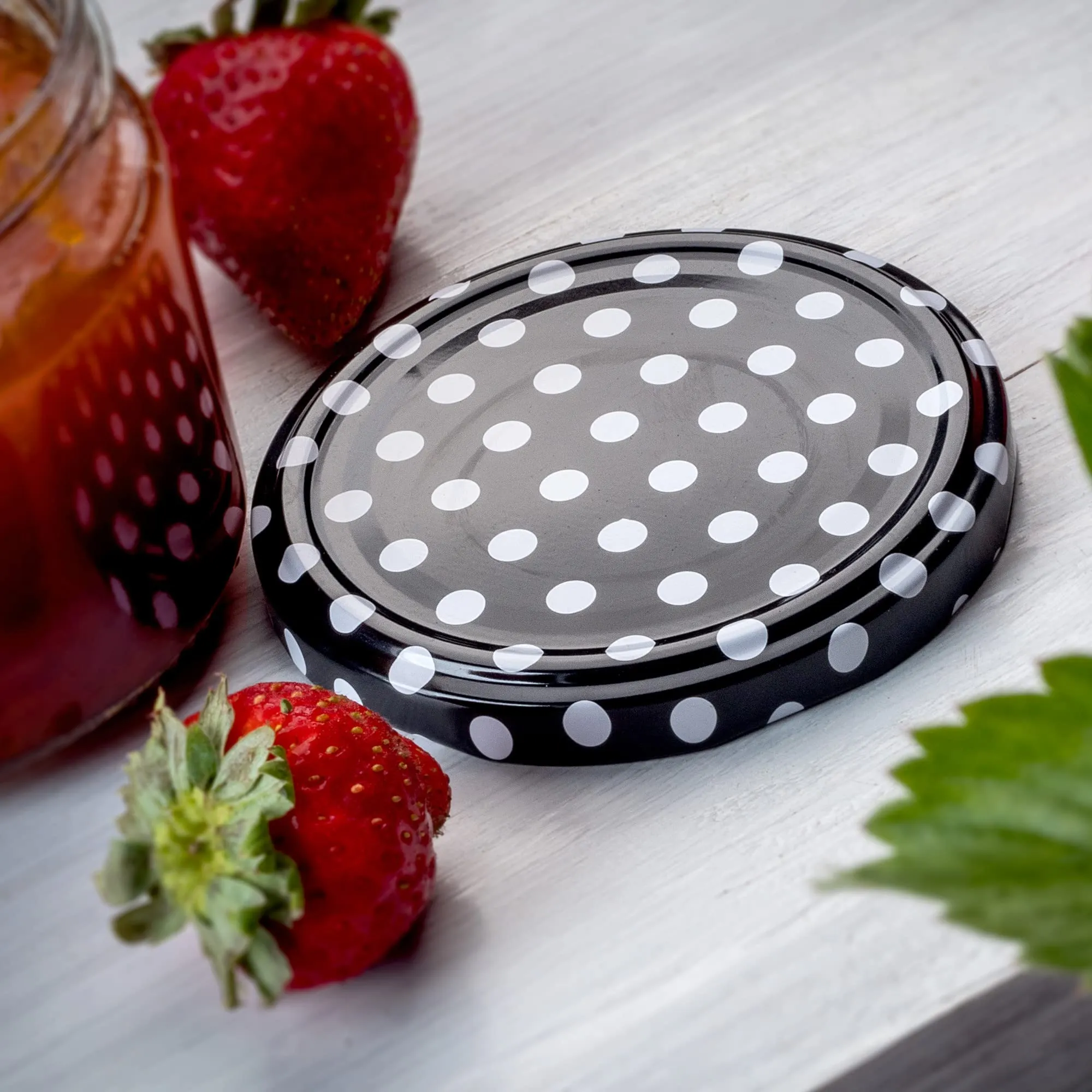 KADAX Set di 10 barattoli in vetro 200ml Ø66 Pois Neri con tappo a vite ermetico - immagine 9