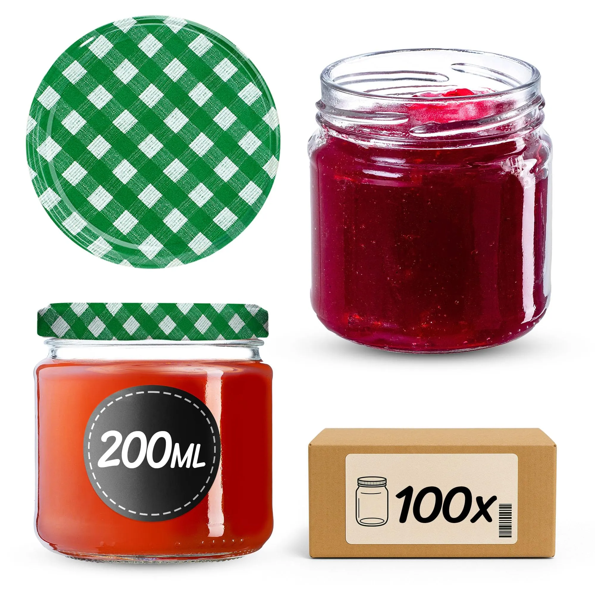 KADAX Set di 100 barattoli in vetro da 200ml Ø66 con tappo a vite ermetico - immagine 1