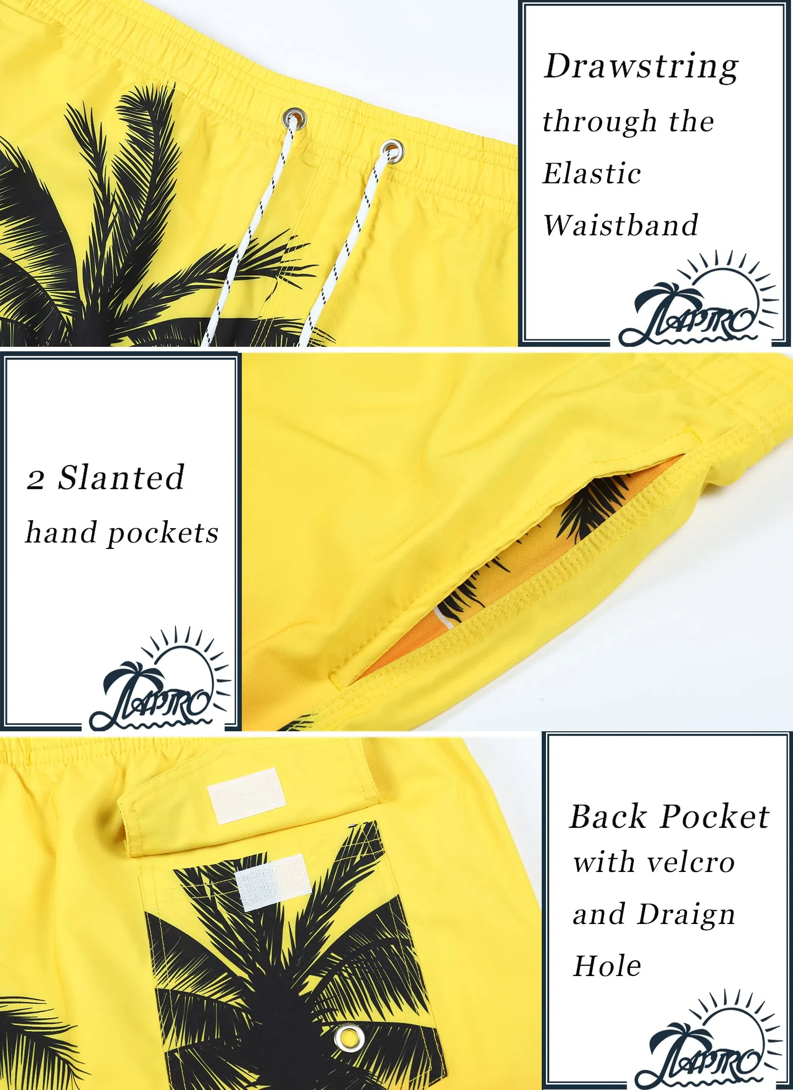 APTRO Pantaloncini da Bagno Uomo Stampa Hawaiana Giallo S12 XL - immagine 6